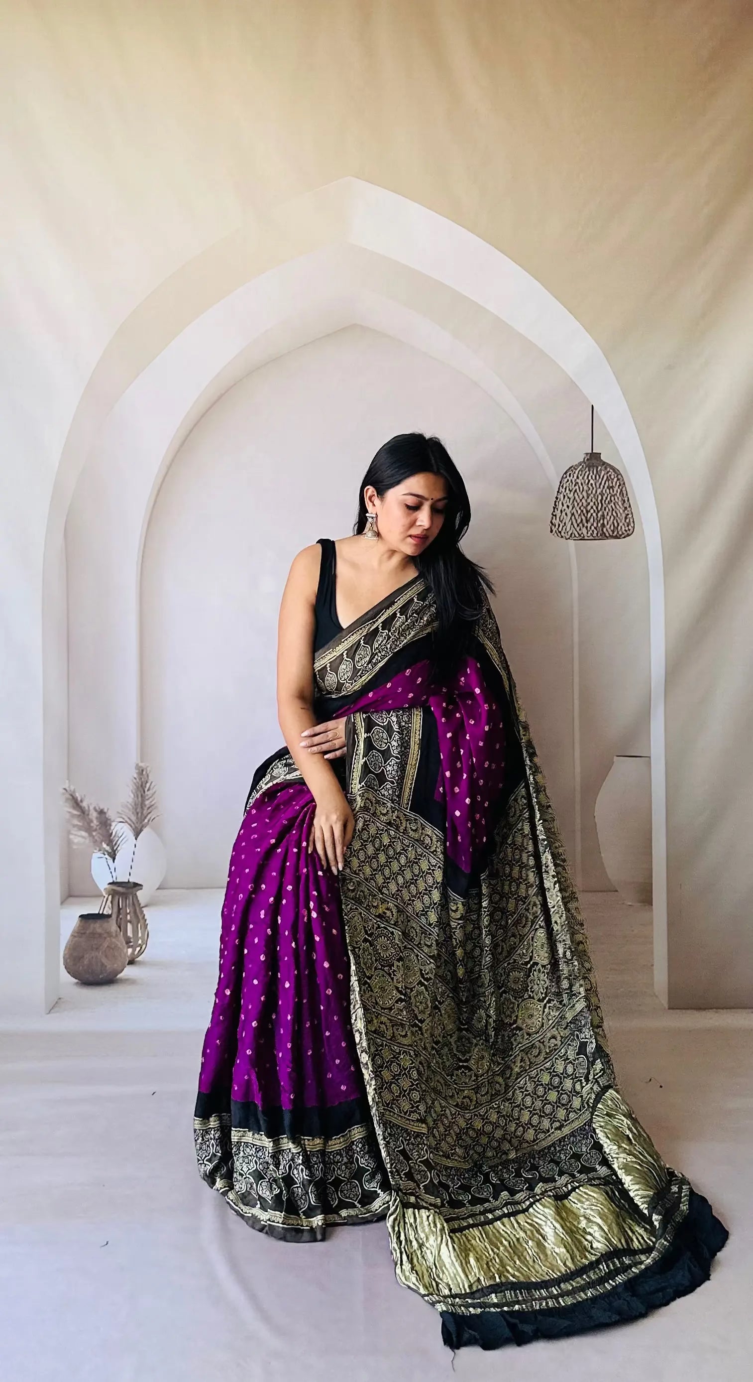 Purple Ajarakh Bandhani Tissue Modal Saree RAKHIYO