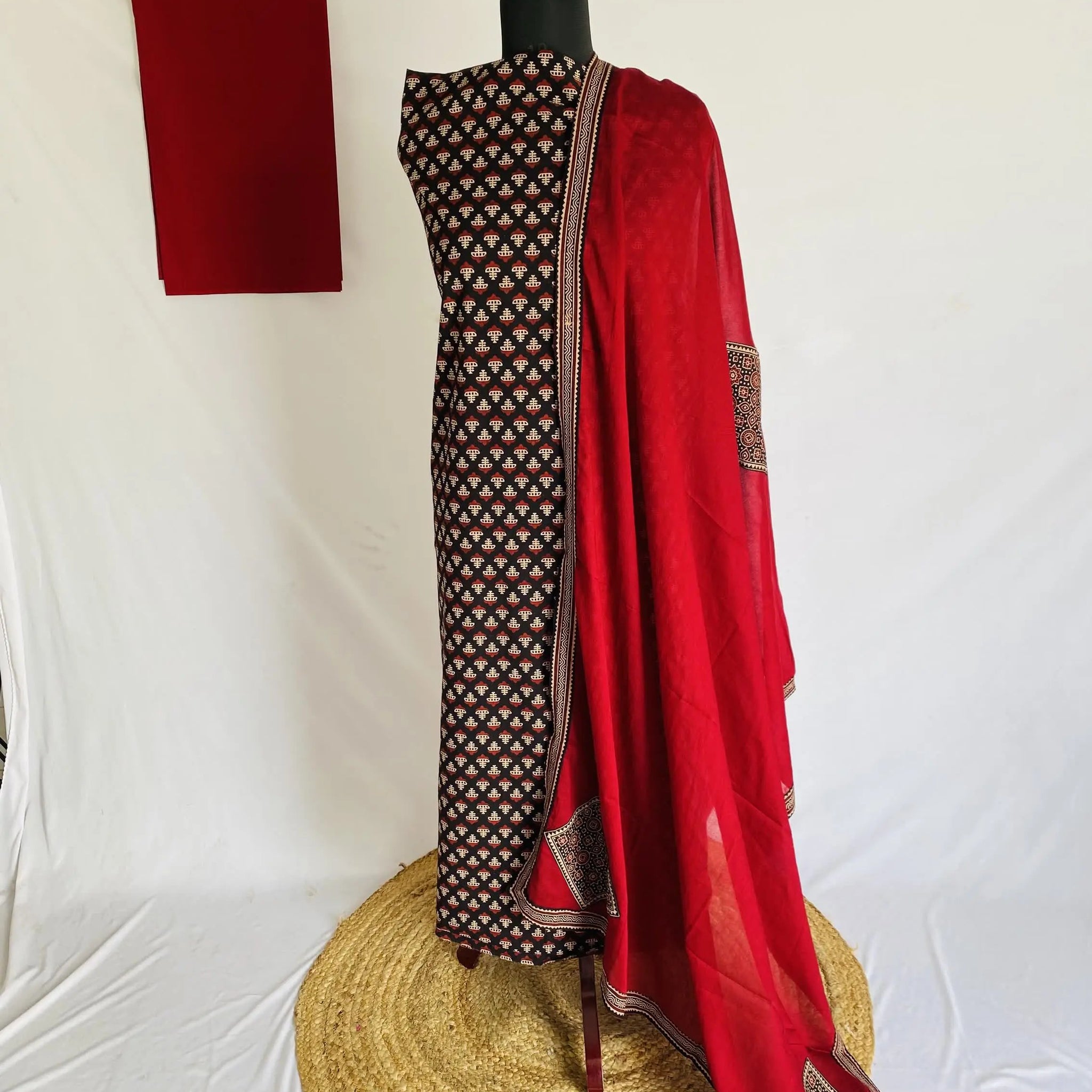 Ajarakh Vegetable Dye Patchwork Dupatta Cotton Suit Material RAKHIYO