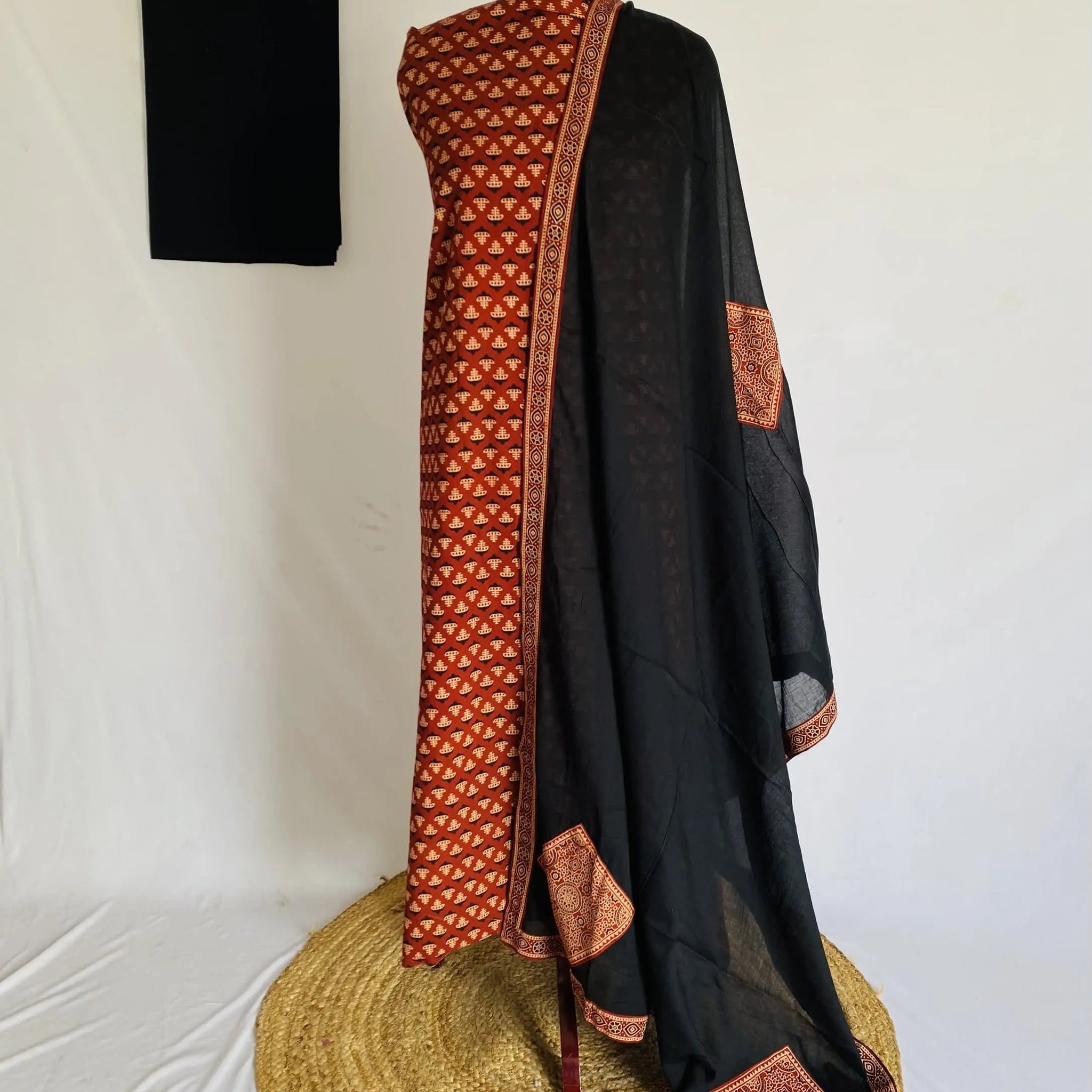 Ajarakh Vegetable Dye Patchwork Dupatta Cotton Suit Material RAKHIYO