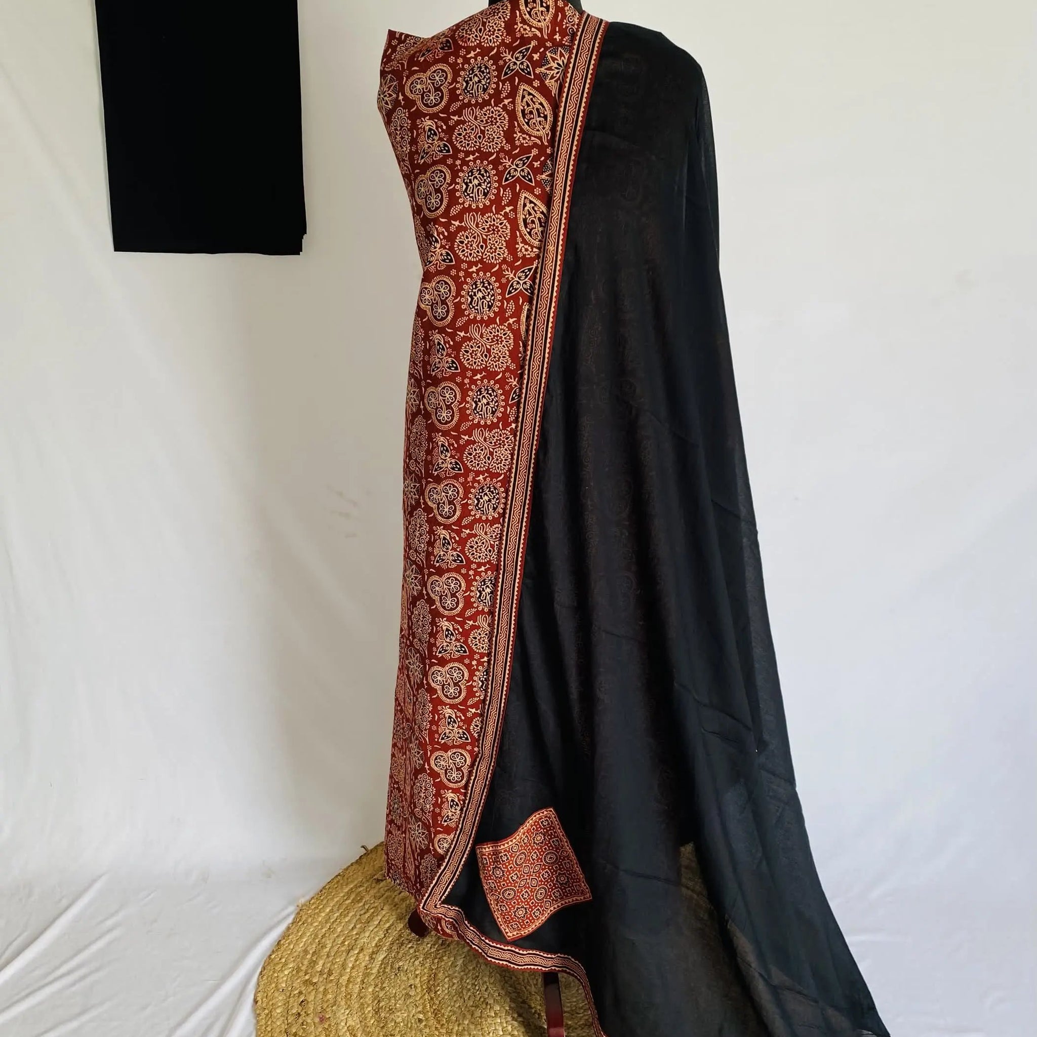 Ajarakh Vegetable Dye Patchwork Dupatta Cotton Suit Material RAKHIYO