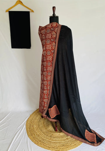 Ajarakh Vegetable Dye Patchwork Dupatta Cotton Suit Material RAKHIYO