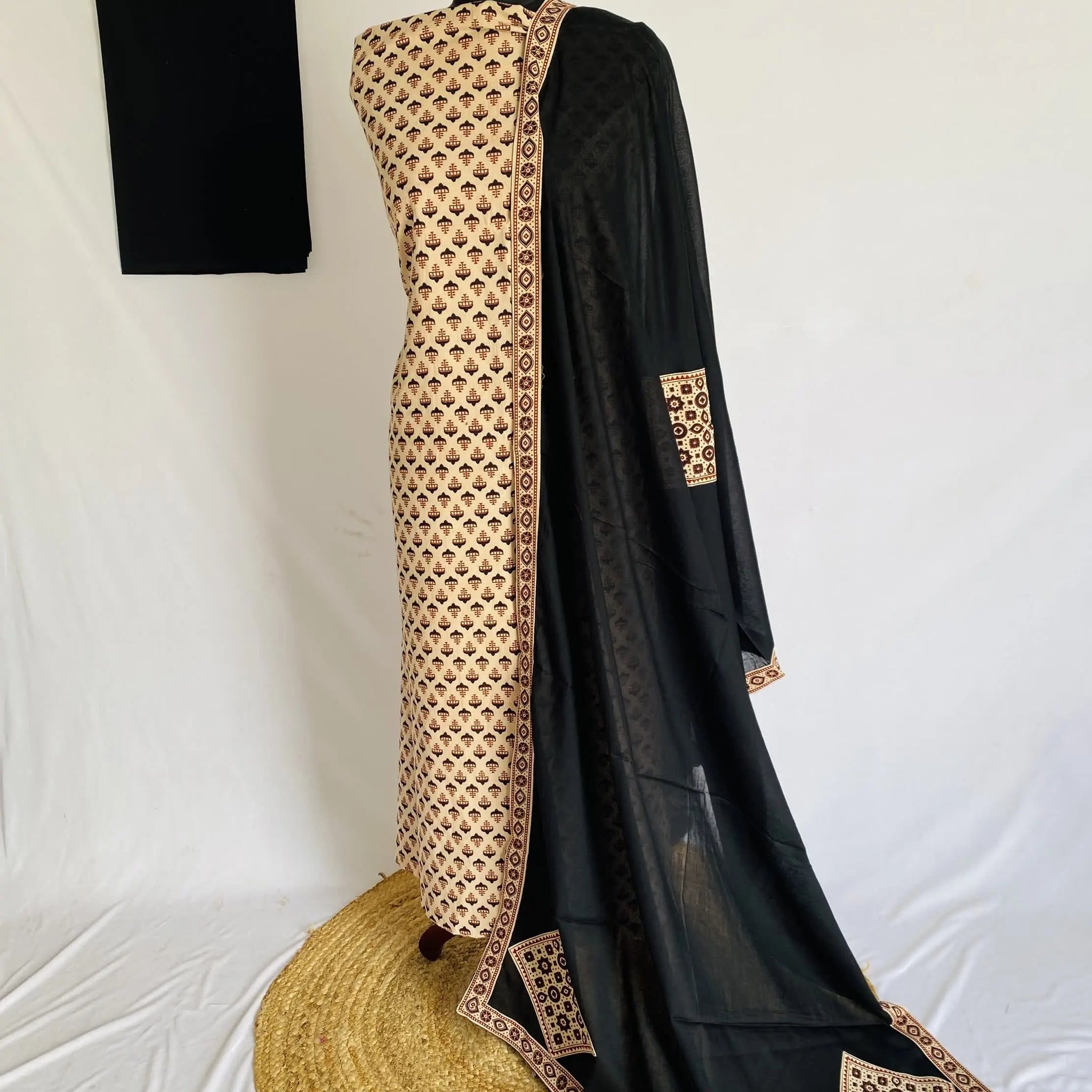 Ajarakh Vegetable Dye Patchwork Dupatta Cotton Suit Material RAKHIYO