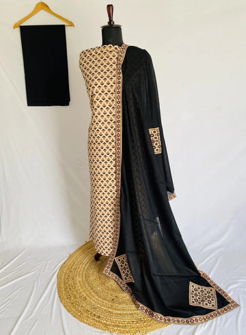 Ajarakh Vegetable Dye Patchwork Dupatta Cotton Suit Material RAKHIYO