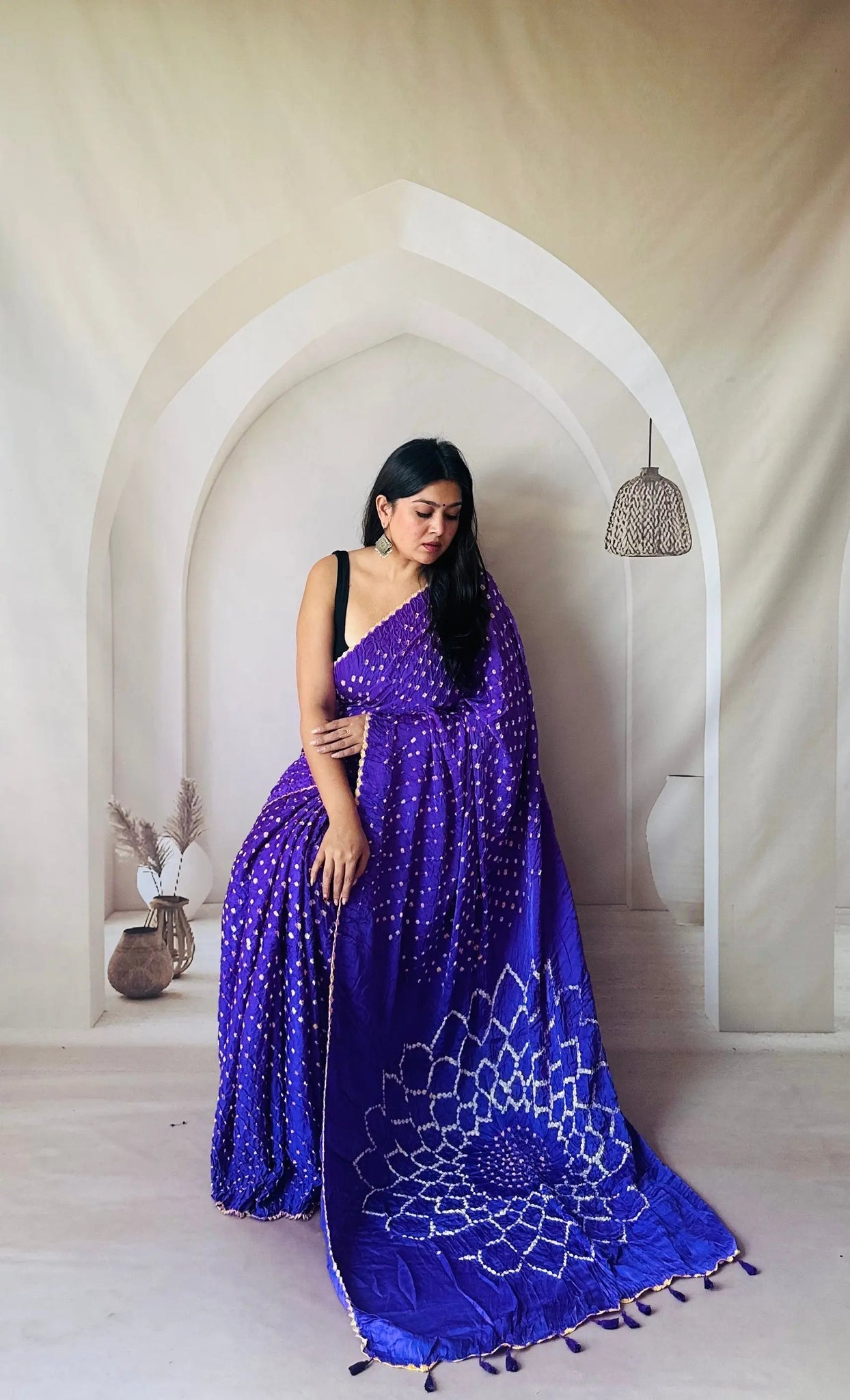 Lavender Bandhej Spider Modal Silk Saree RAKHIYO