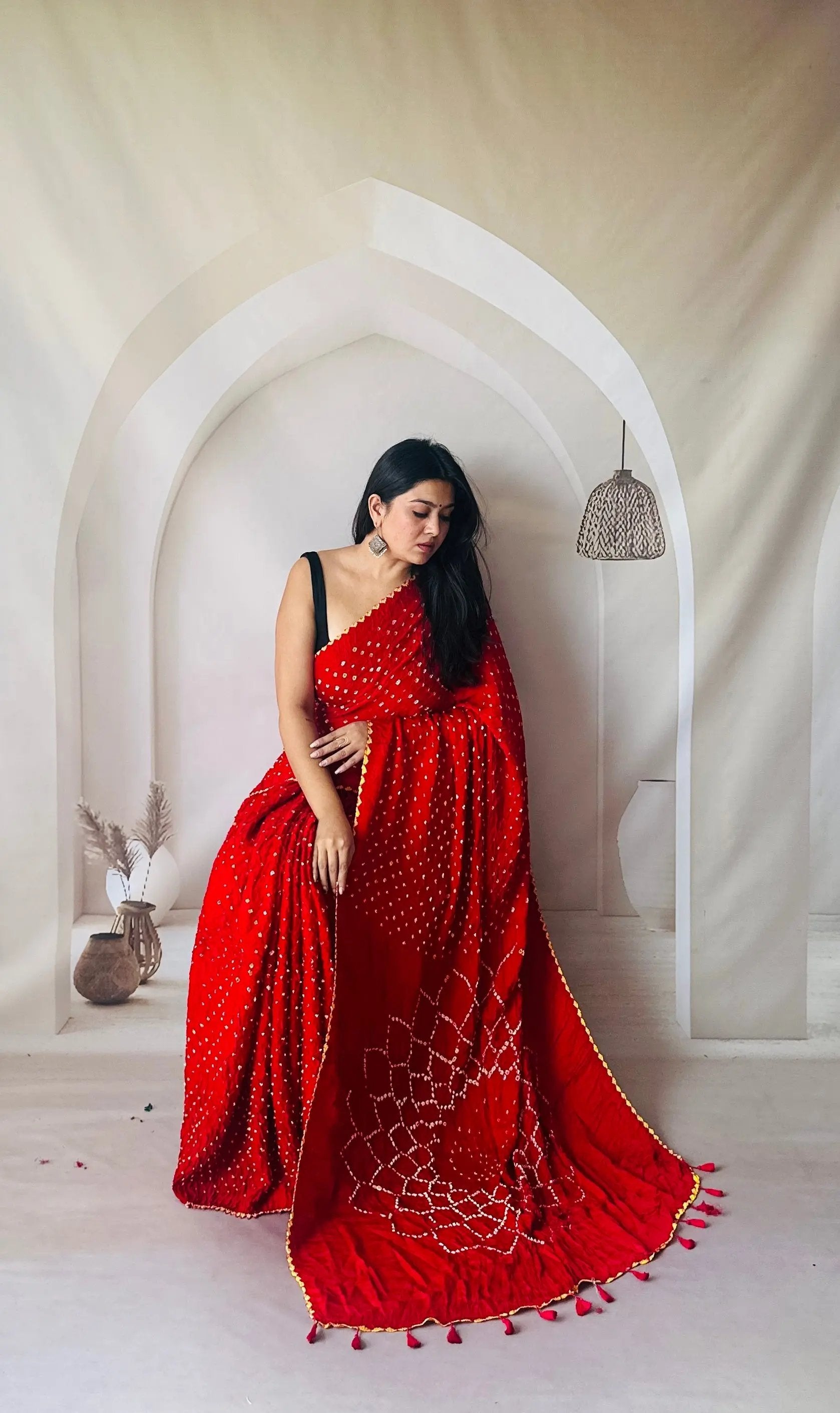 Red Bandhej Spider Modal Silk Saree RAKHIYO