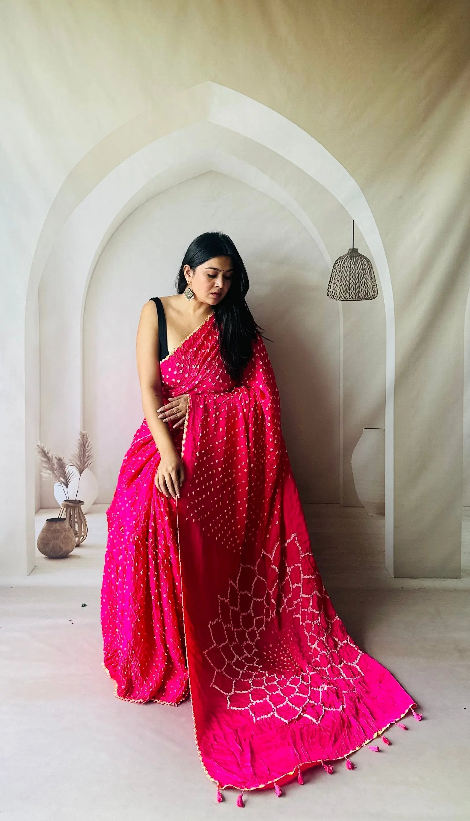 Pink Bandhej Spider Modal Silk Saree RAKHIYO