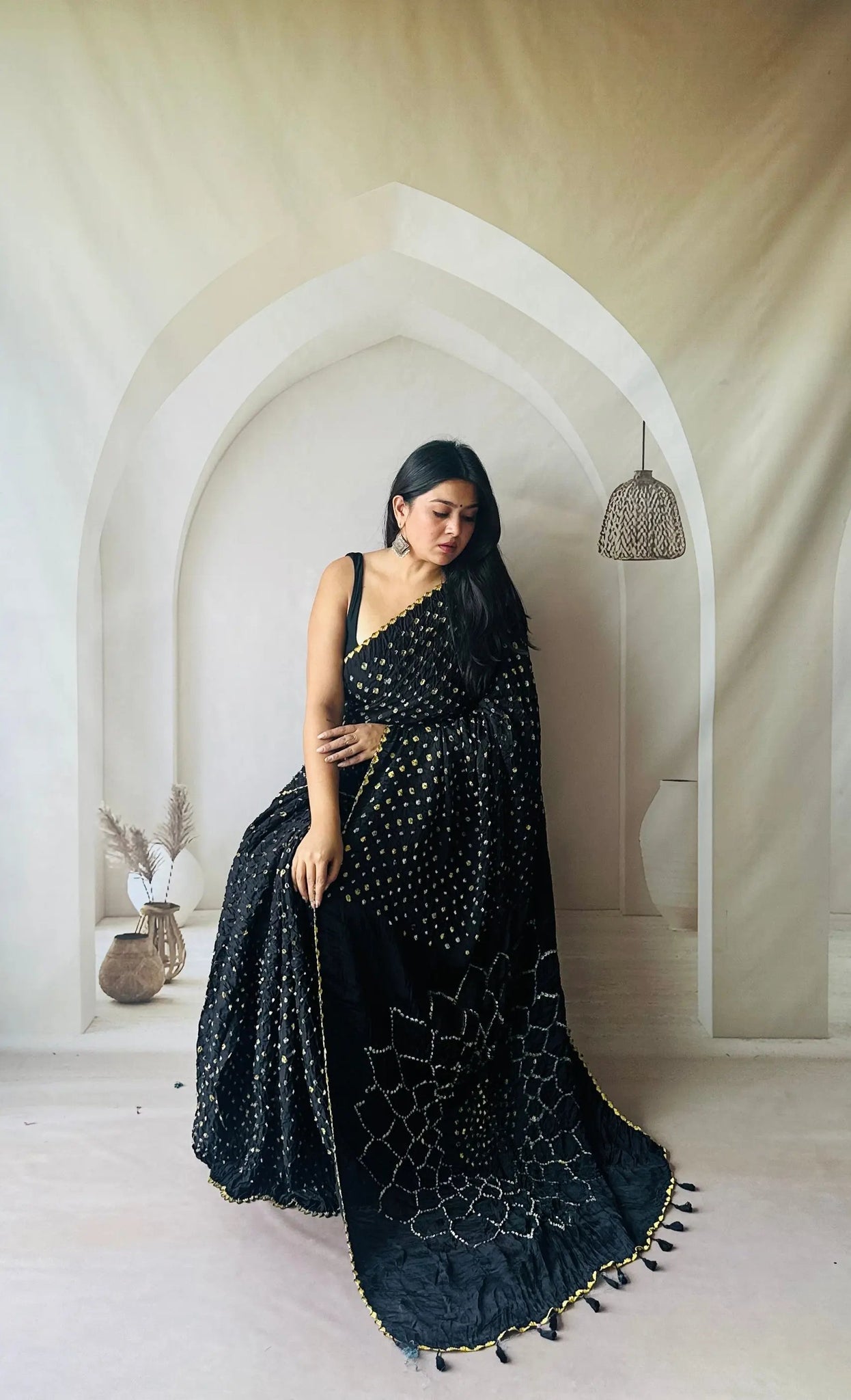 Black Bandhej Spider Modal Silk Saree RAKHIYO
