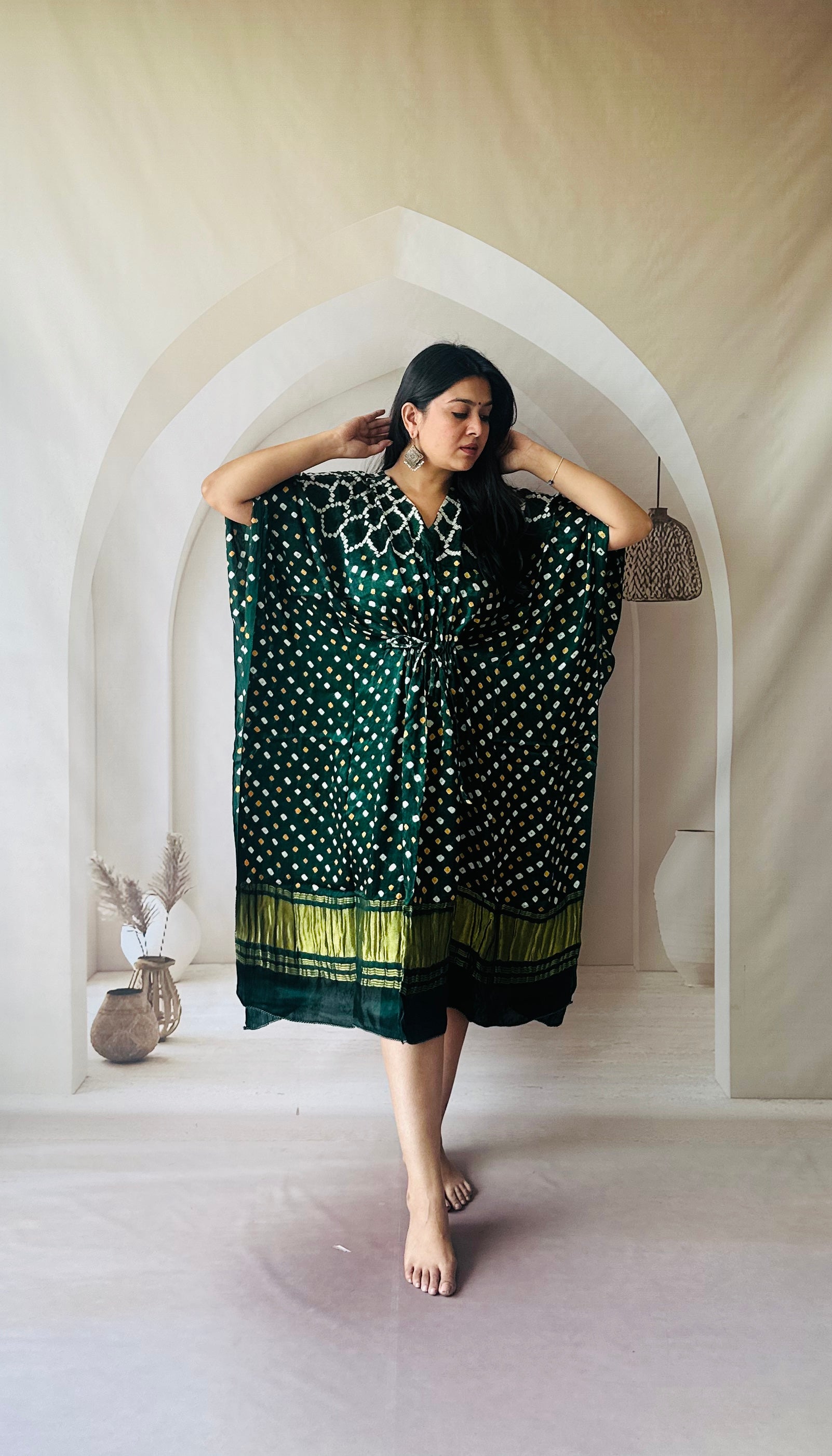 Bandhani Modal Silk kaftaan