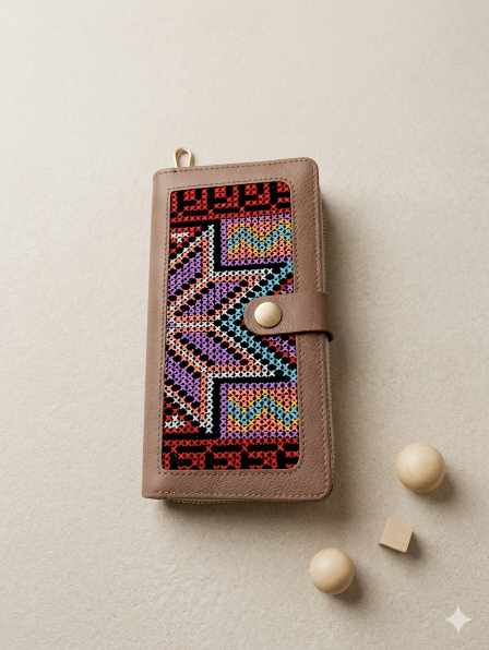 Brow Embroidered Button Wallet