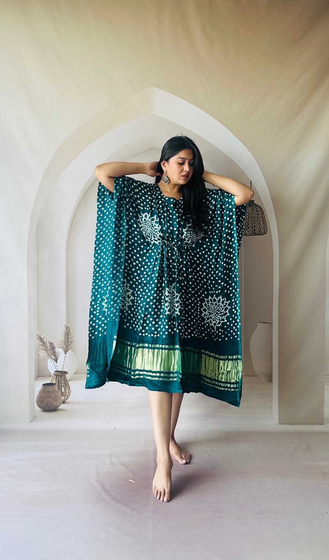 Bandhani Modal Silk kaftaan