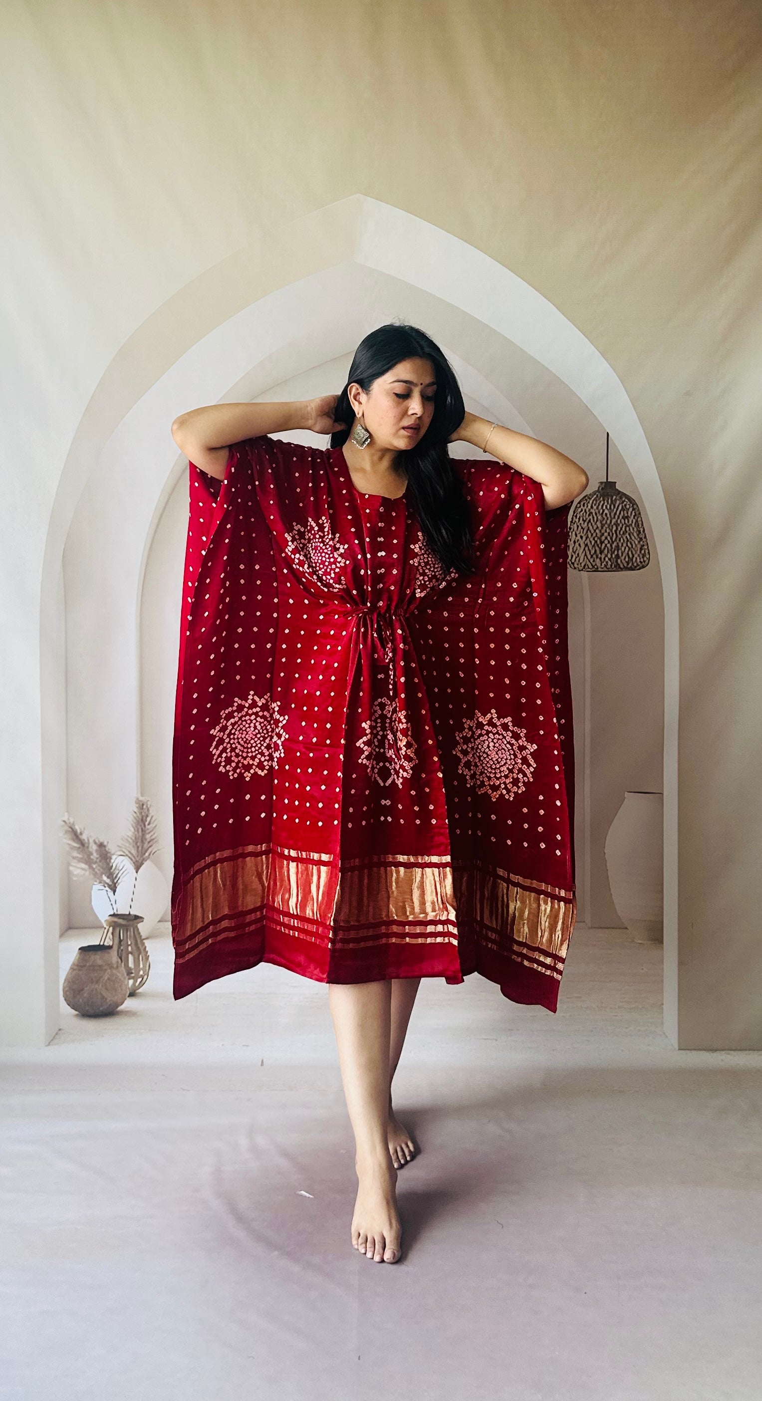Bandhani Modal Silk kaftaan