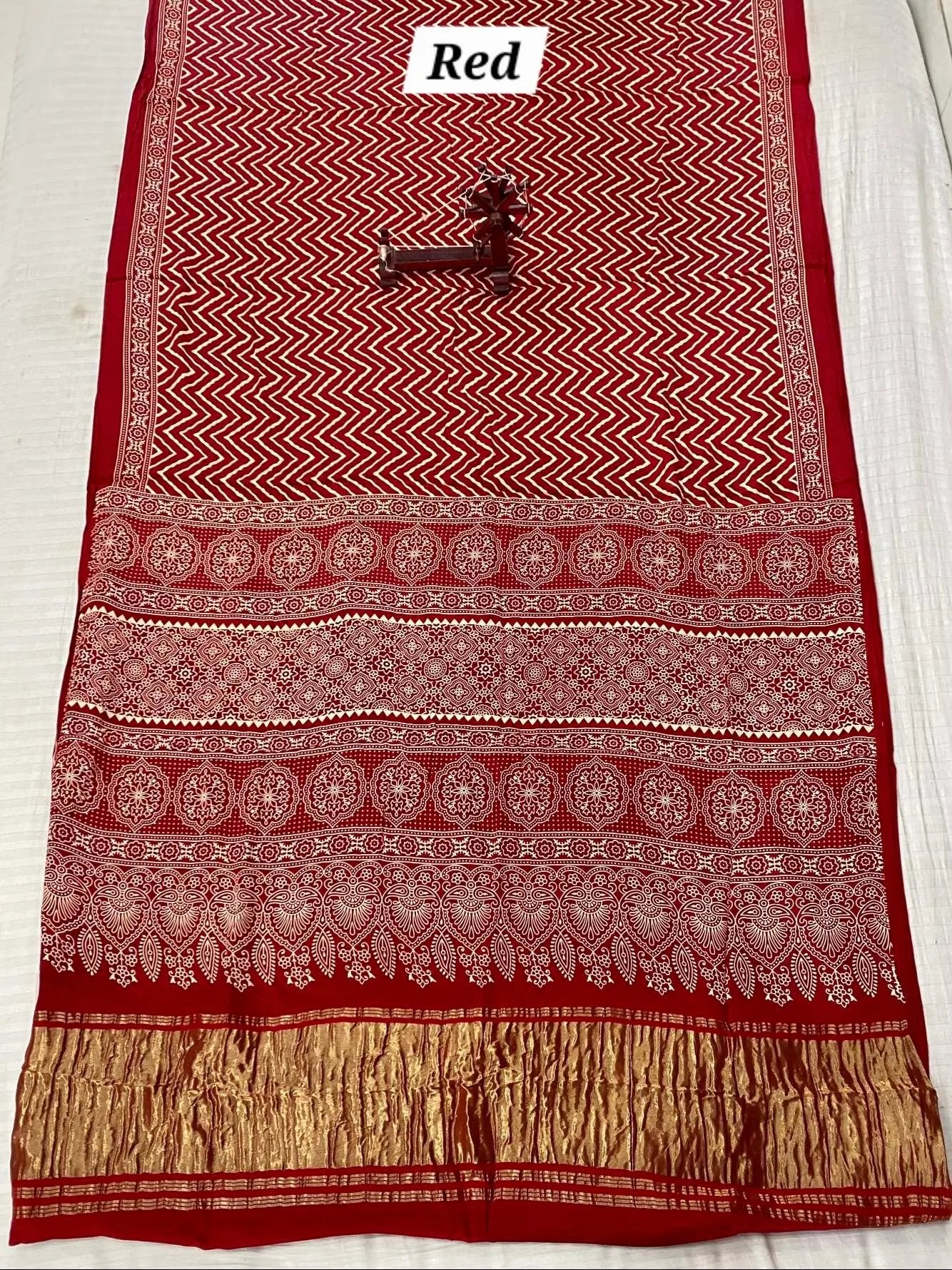 Laheriya Ajarakh Tissue Modal Silk Saree RAKHIYO