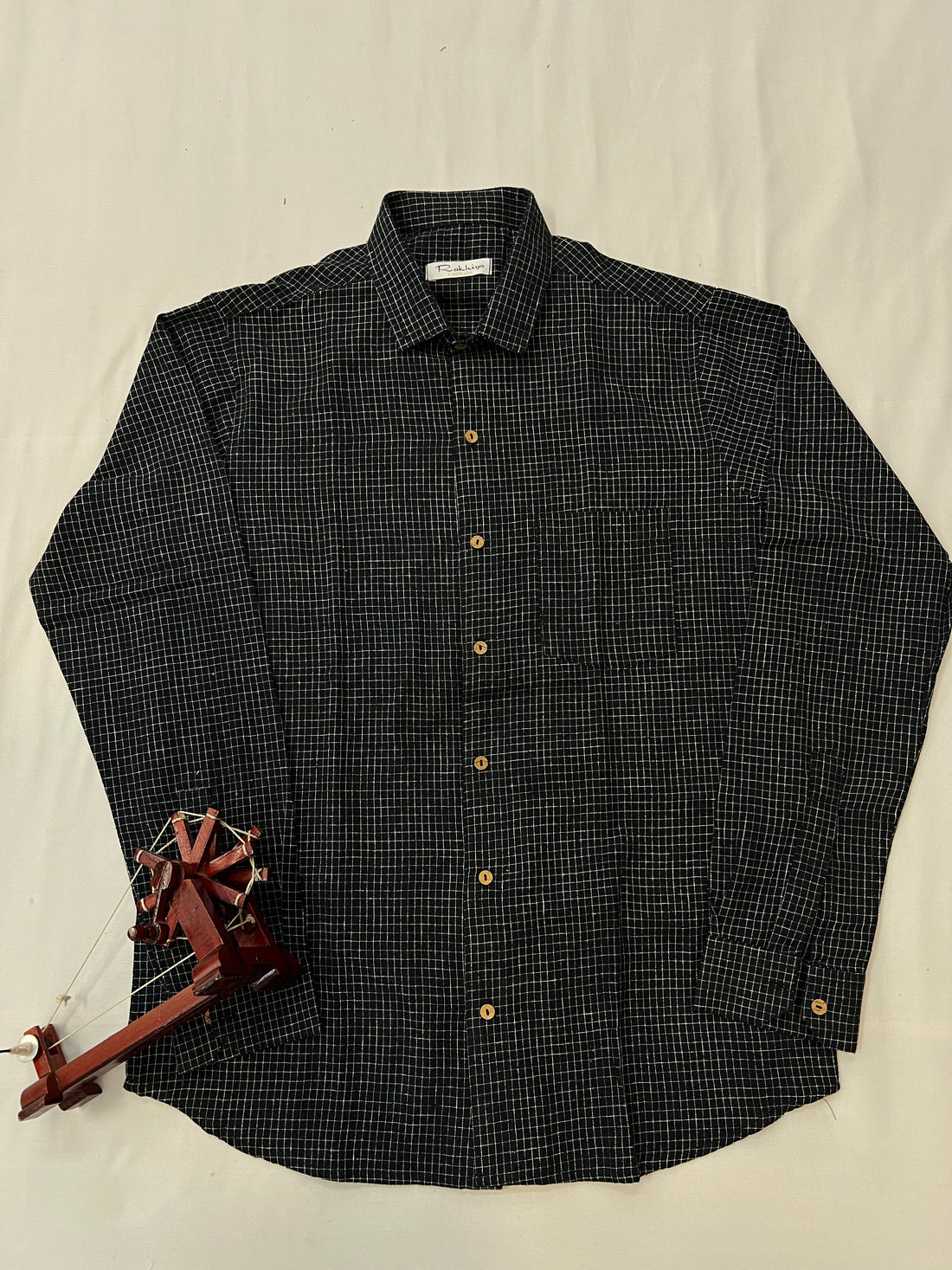 Black Small Check Kala Cotton Full Sleeve Shirt
