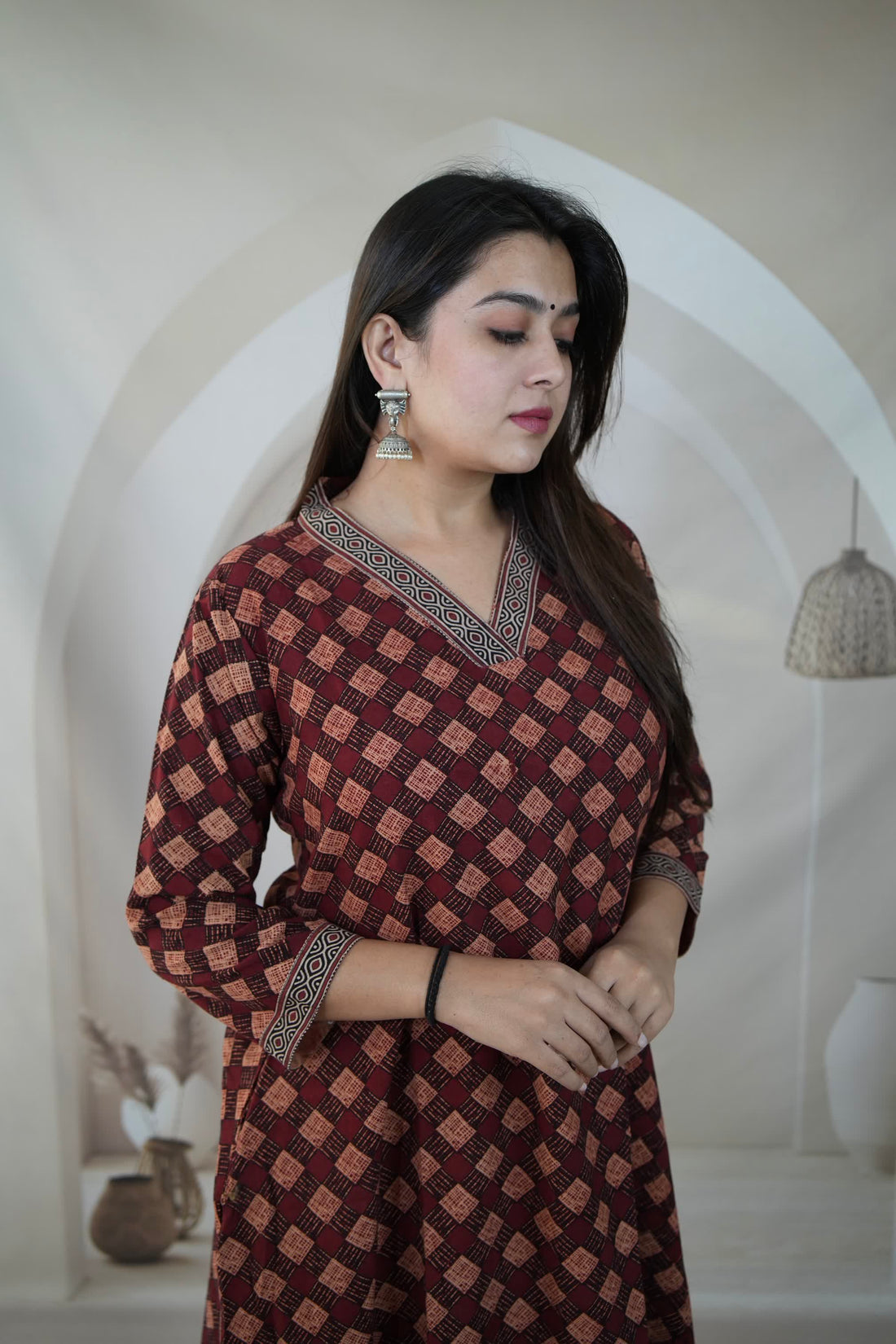 Tripti Maroon Ajarakh A Line Cotton Kurti