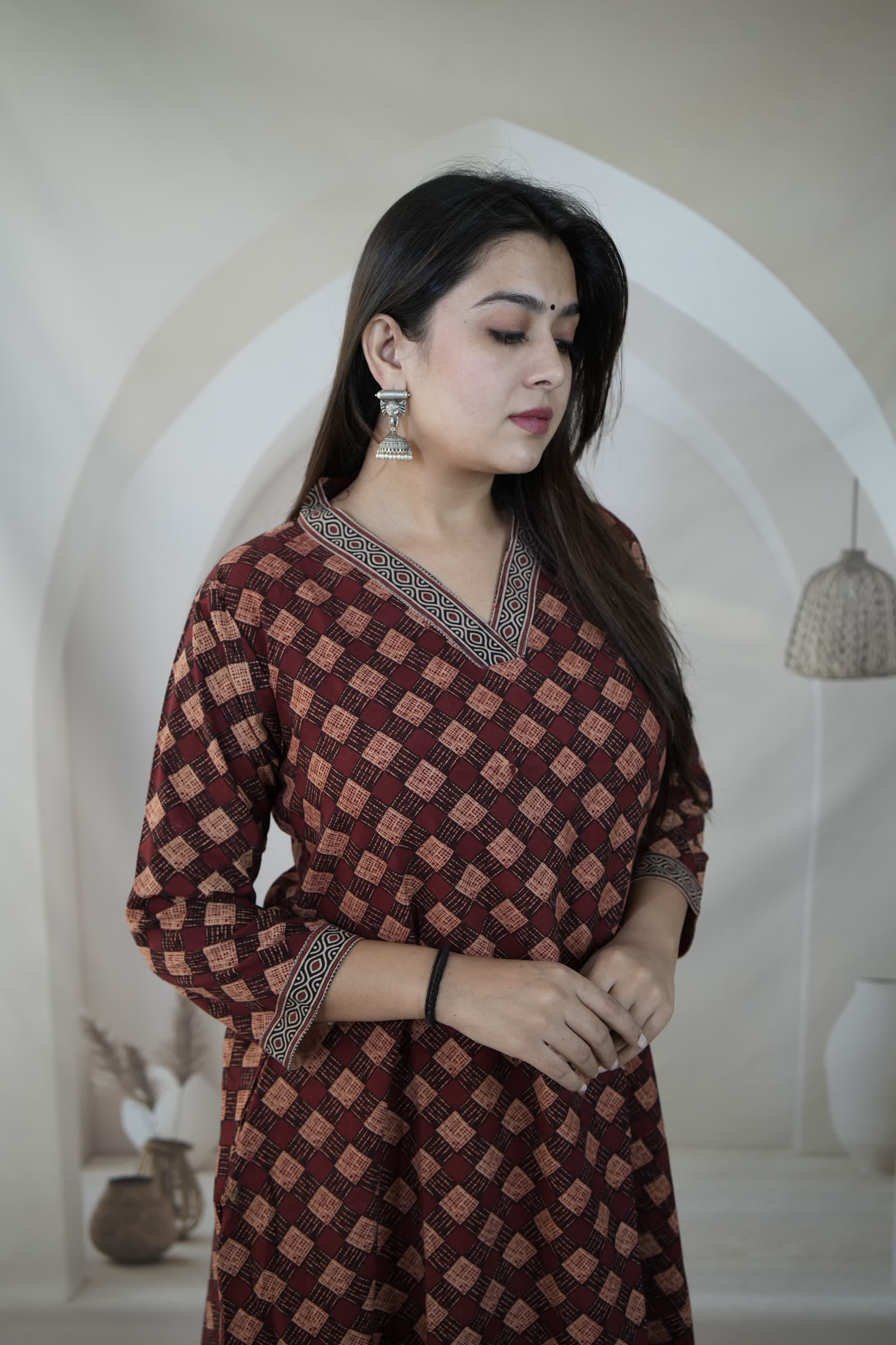 Tripti Maroon Ajarakh A Line Cotton Kurti