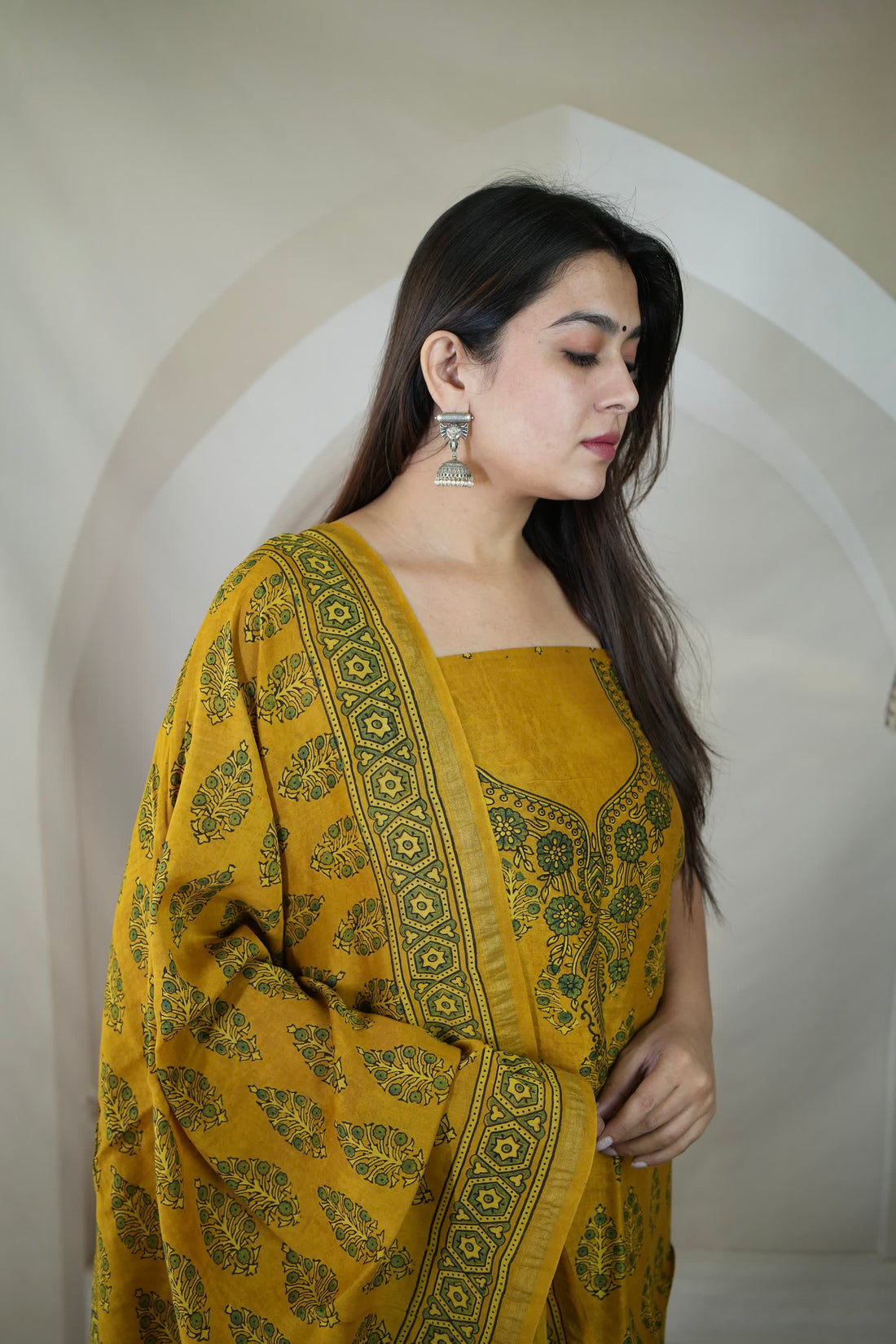 Mustard Ajarakh Chanderi 2 pcs Suit Material