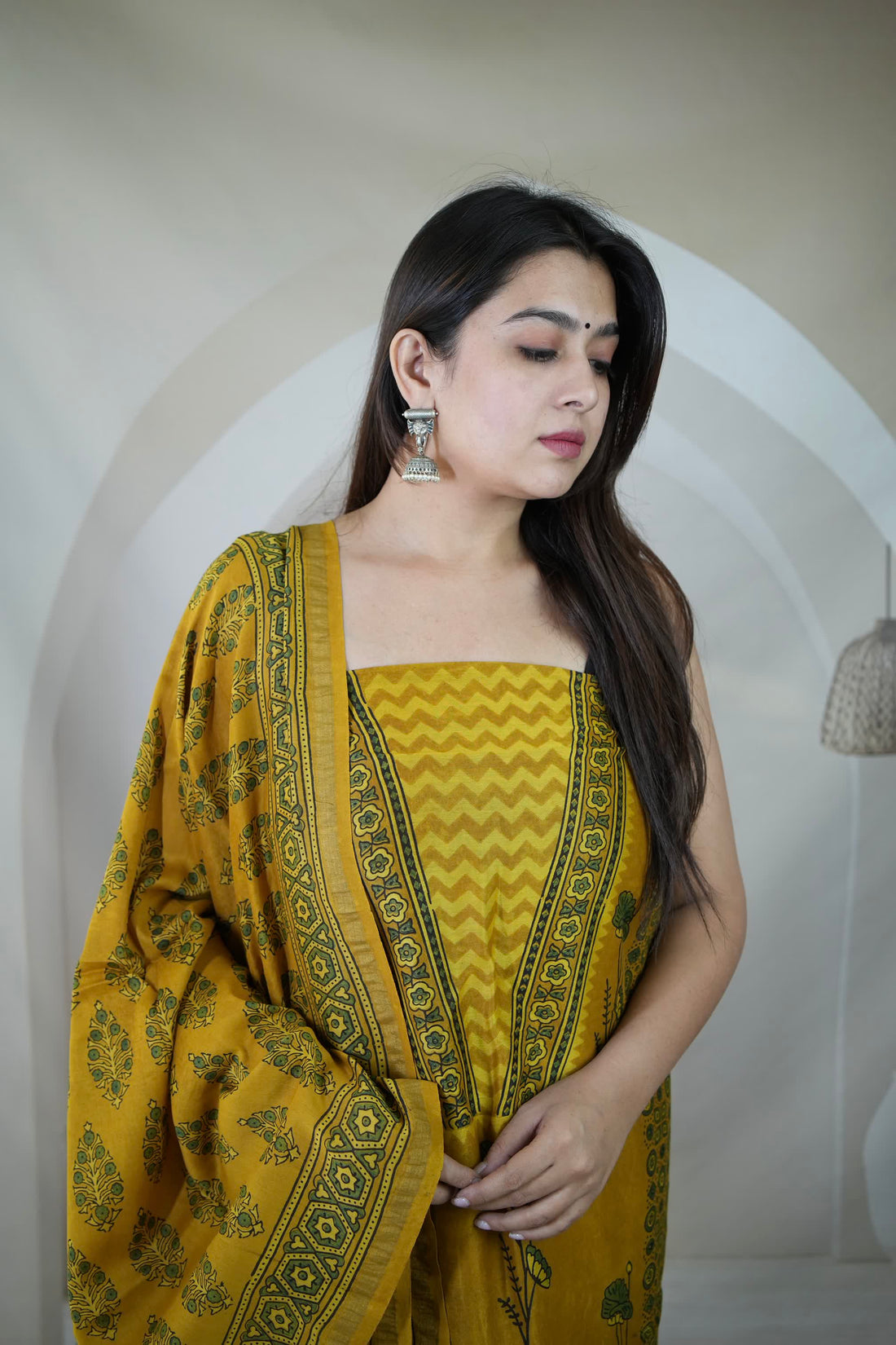 Mustard Ajarakh Chanderi 2 pcs Suit Material