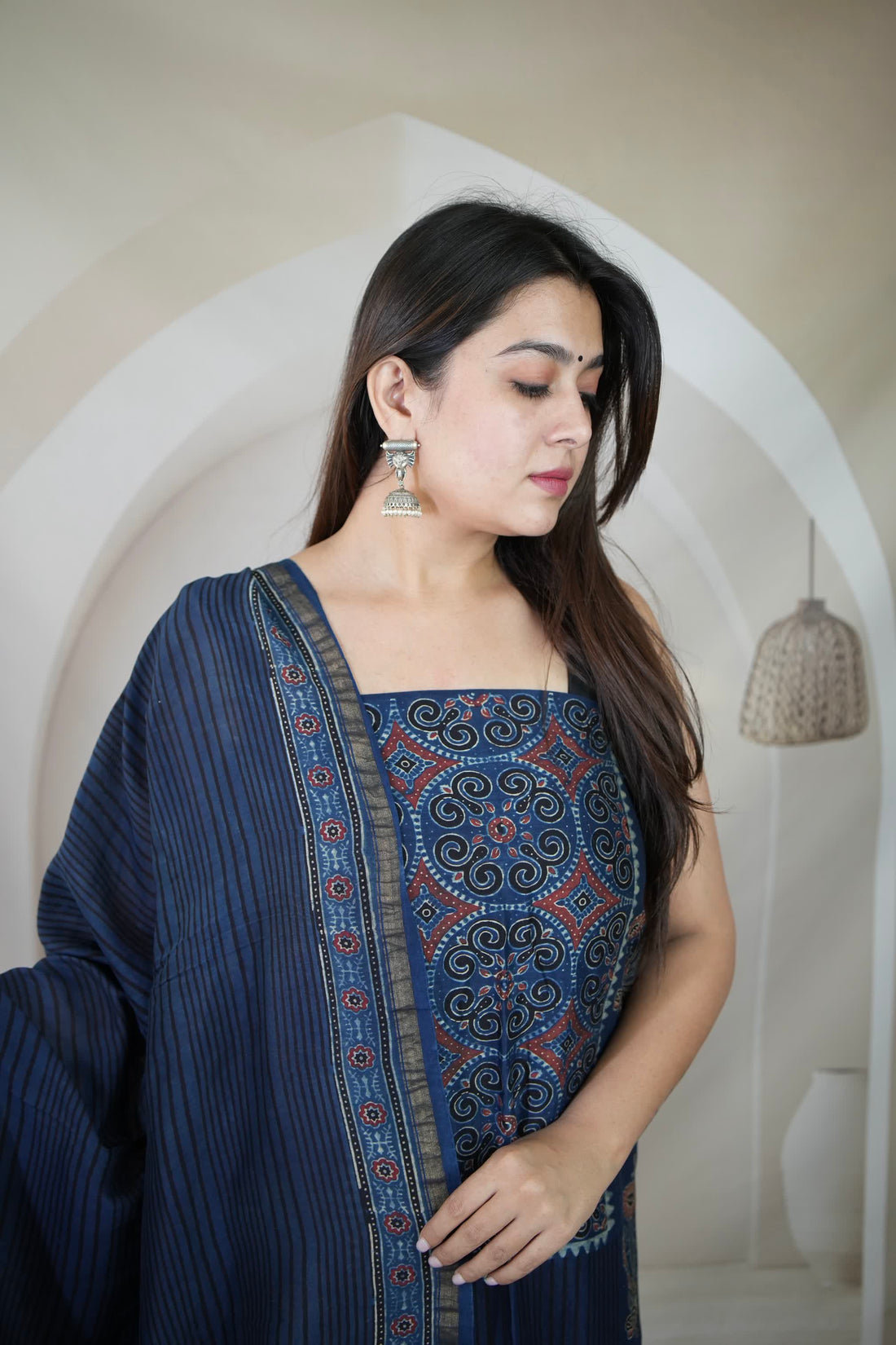 Indigo Ajarakh Chanderi 2 pcs Suit Material