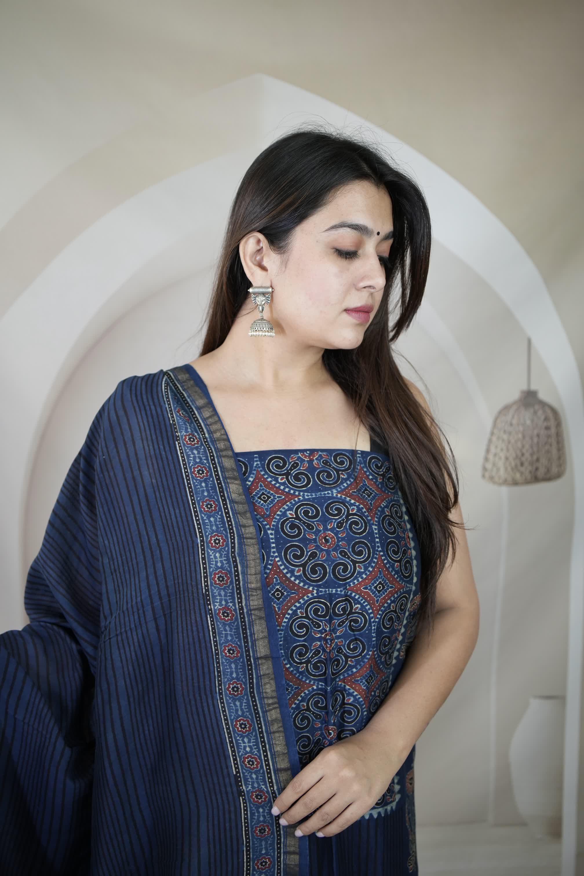 Indigo Ajarakh Chanderi 2 pcs Suit Material