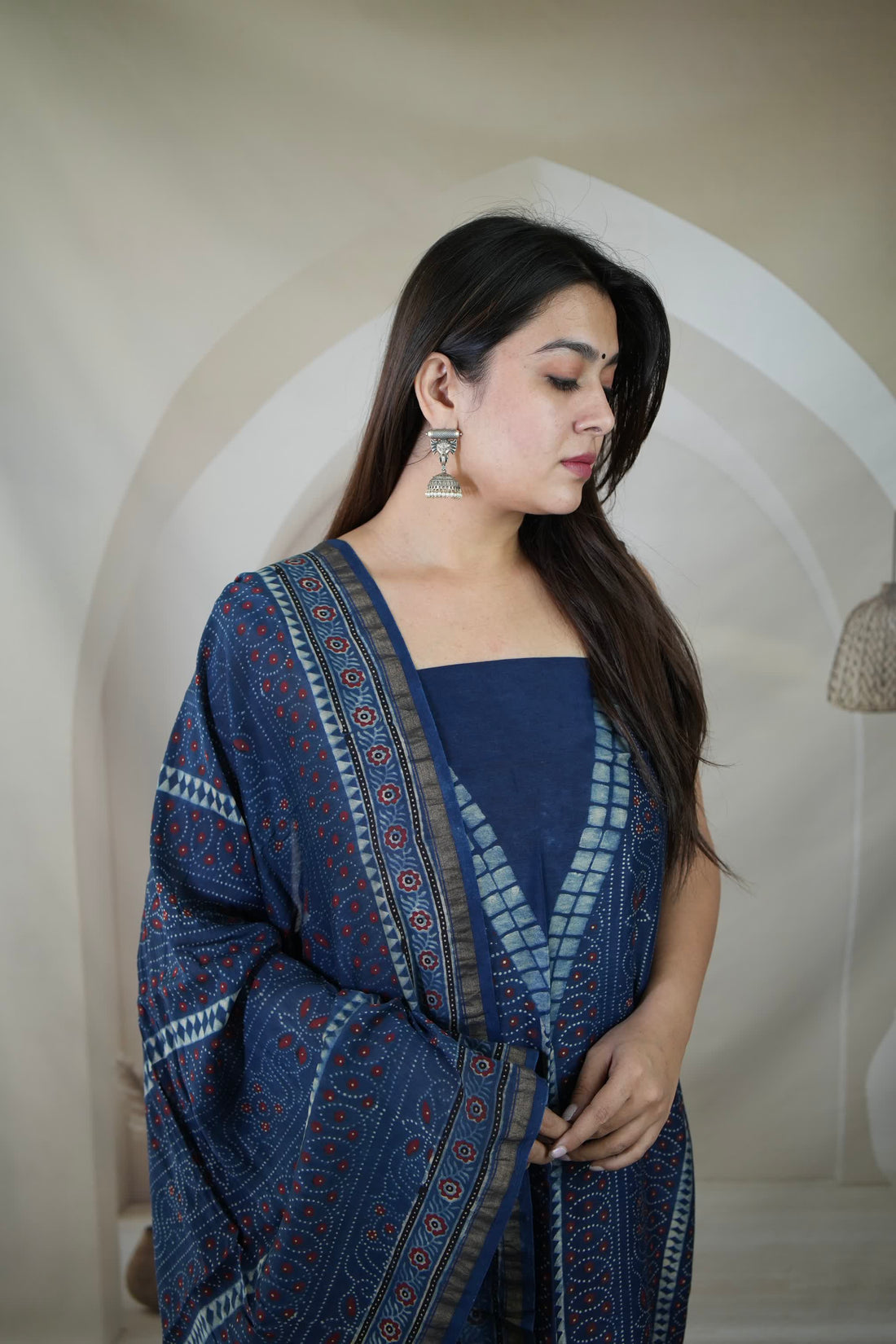 Indigo Ajarakh Chanderi 2 pcs Suit Material