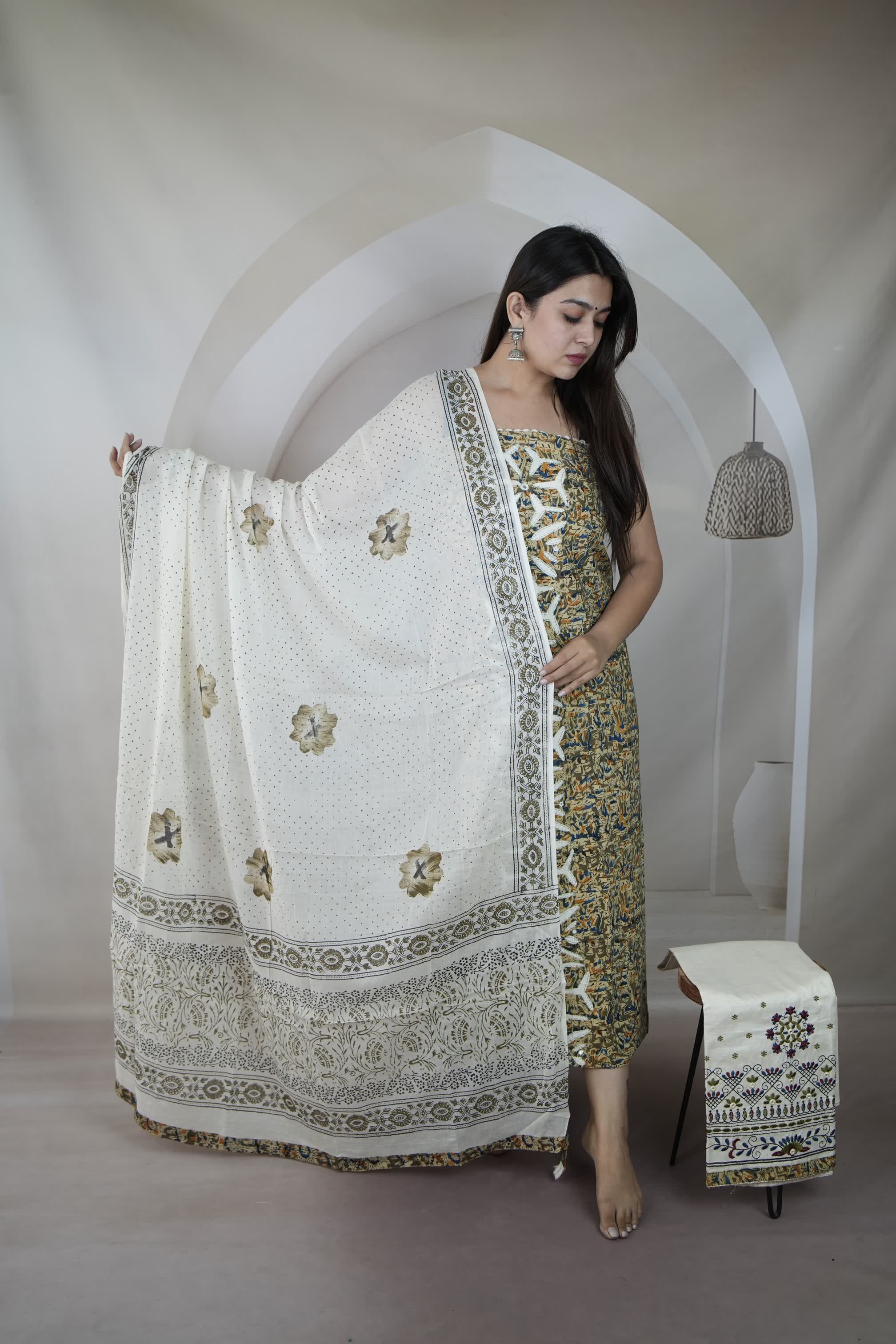 Applique Work Kalamkari Cotton Suit Material