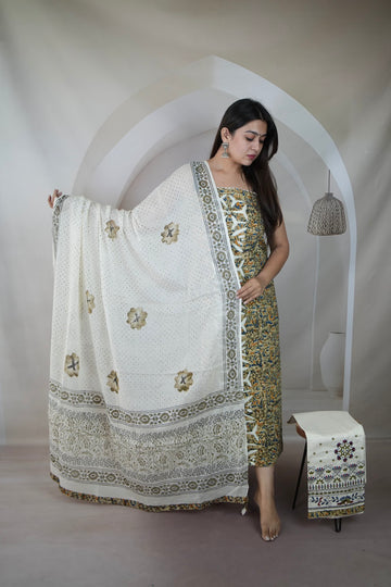 Applique Work Kalamkari Cotton Suit Material
