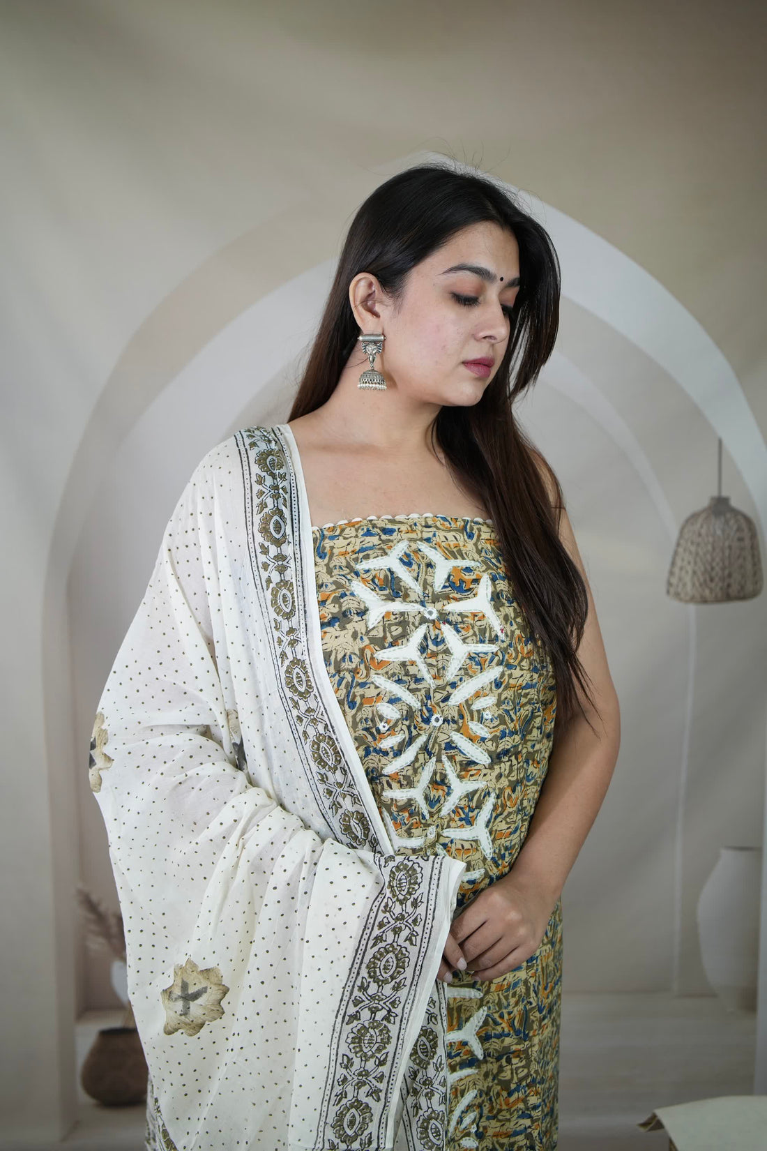 Applique Work Kalamkari Cotton Suit Material