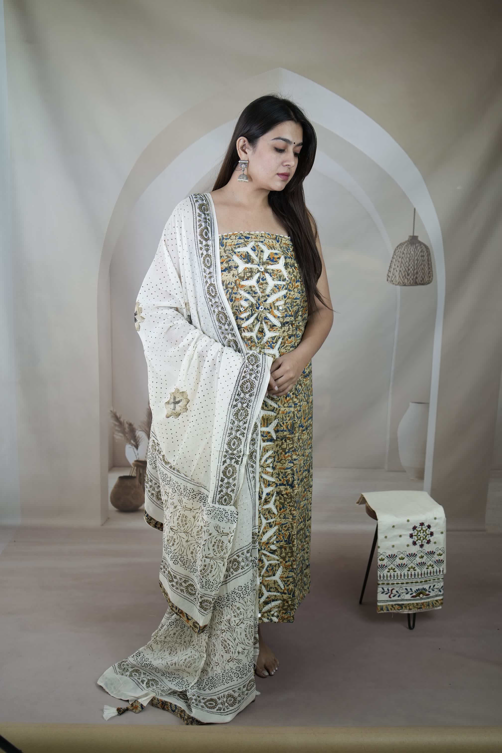 Applique Work Kalamkari Cotton Suit Material