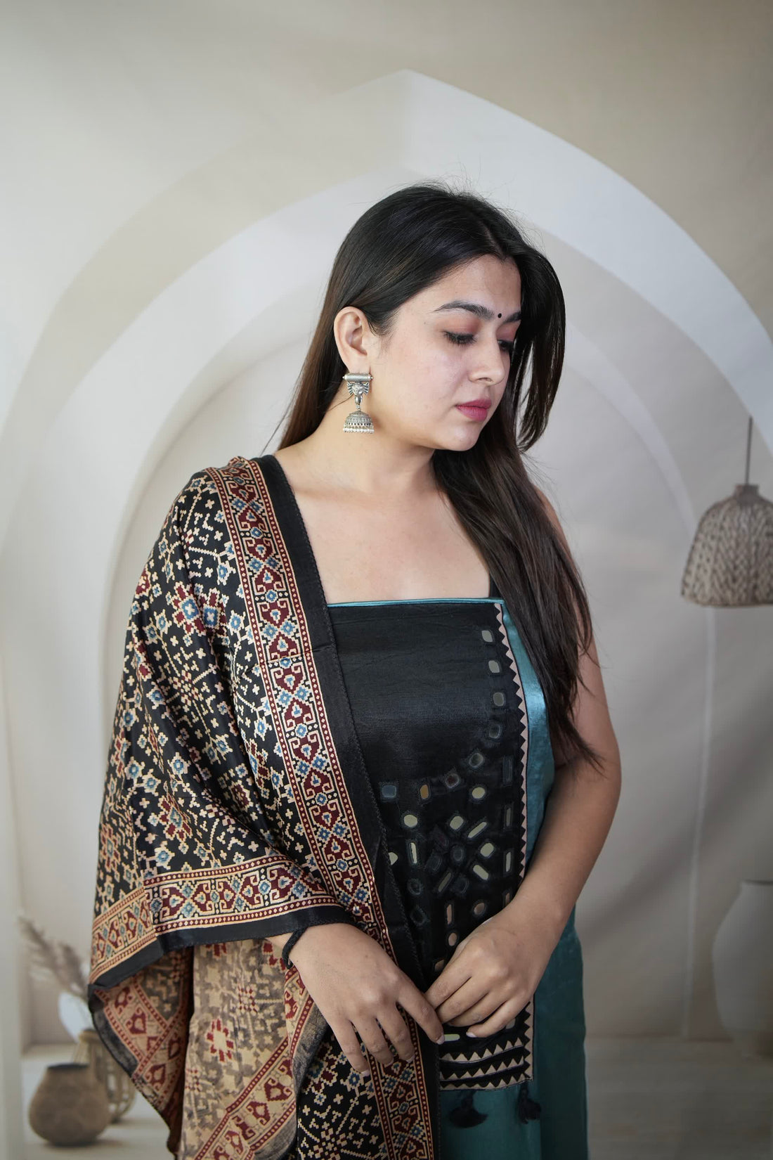 Light Blue Mashroo Mirror Yock Suit Material