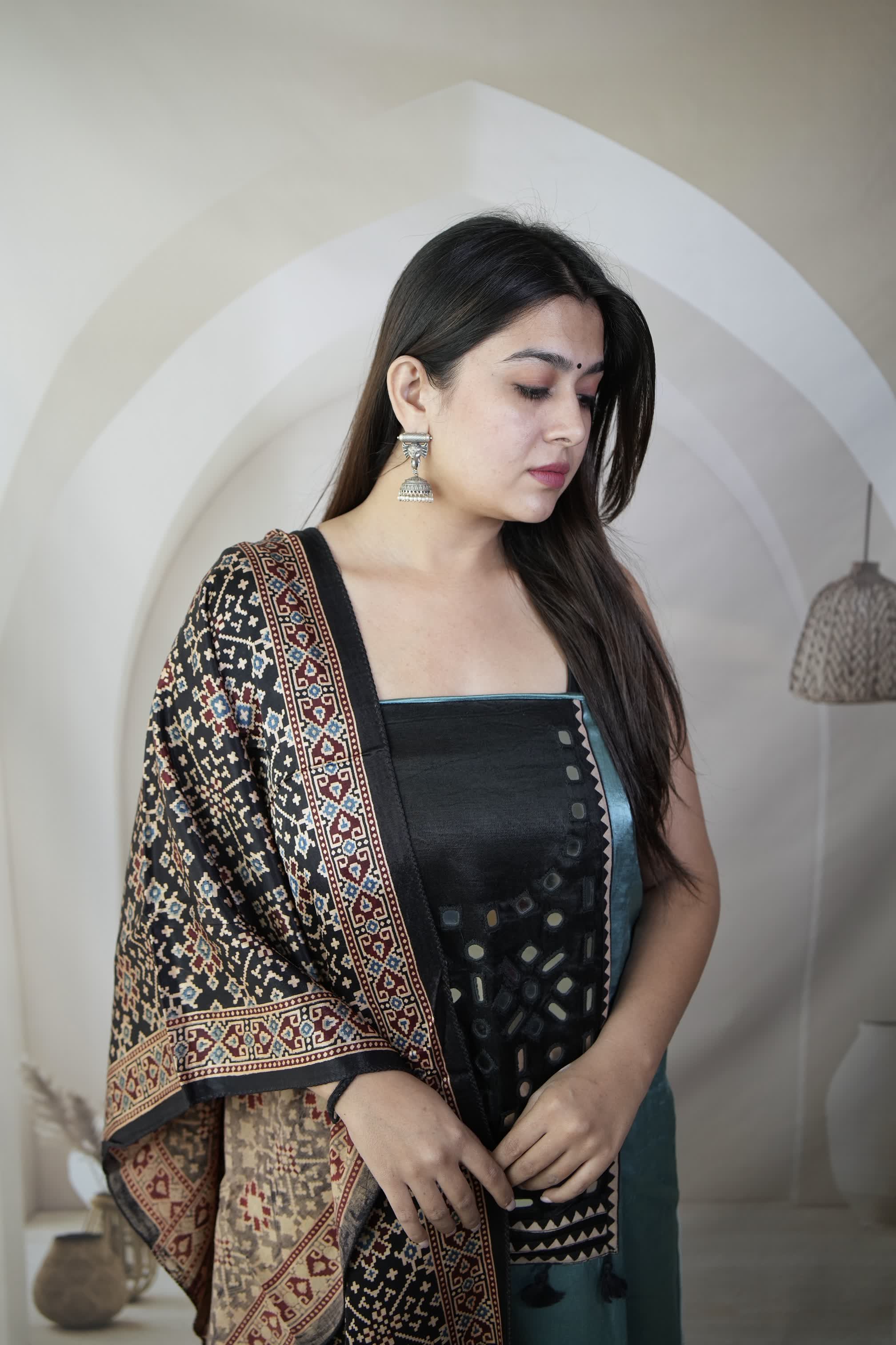 Light Blue Mashroo Mirror Yock Suit Material