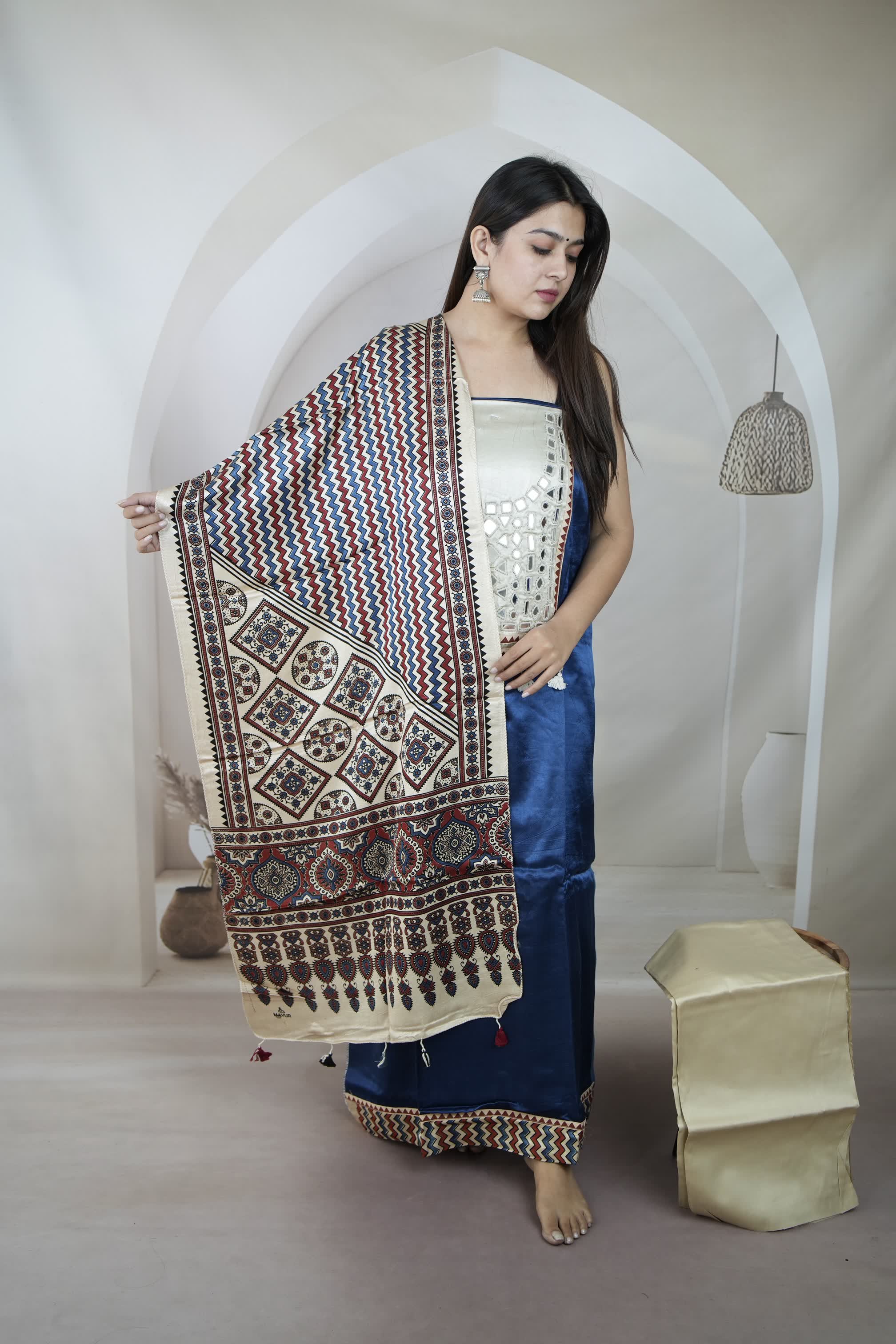 Indigo Blue Mashroo Mirror Yock Suit Material