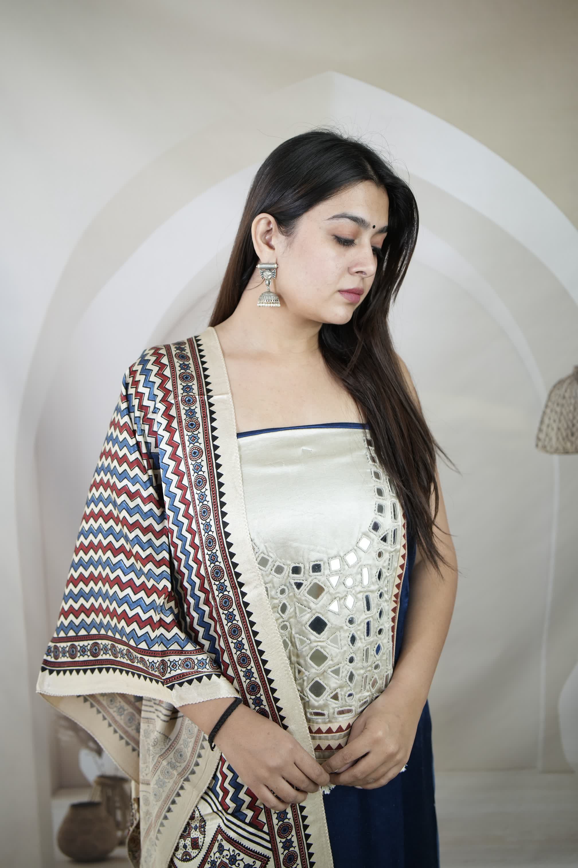 Indigo Blue Mashroo Mirror Yock Suit Material