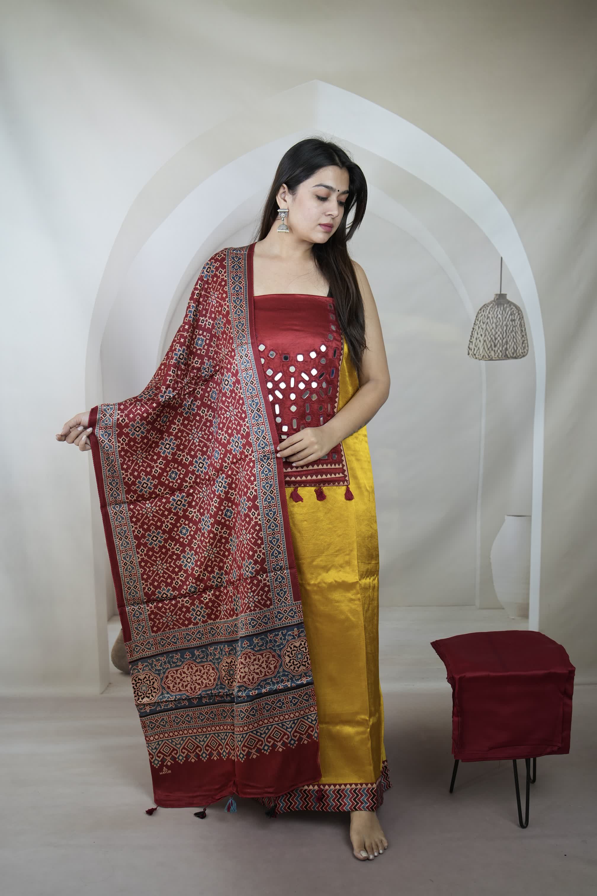 Mustard Mashroo Mirror Yock Suit Material