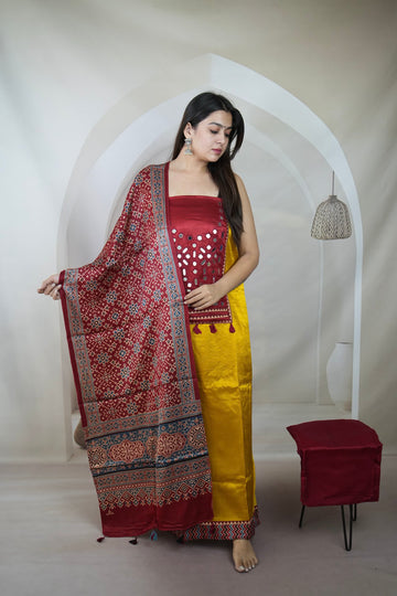 Mustard Mashroo Mirror Yock Suit Material