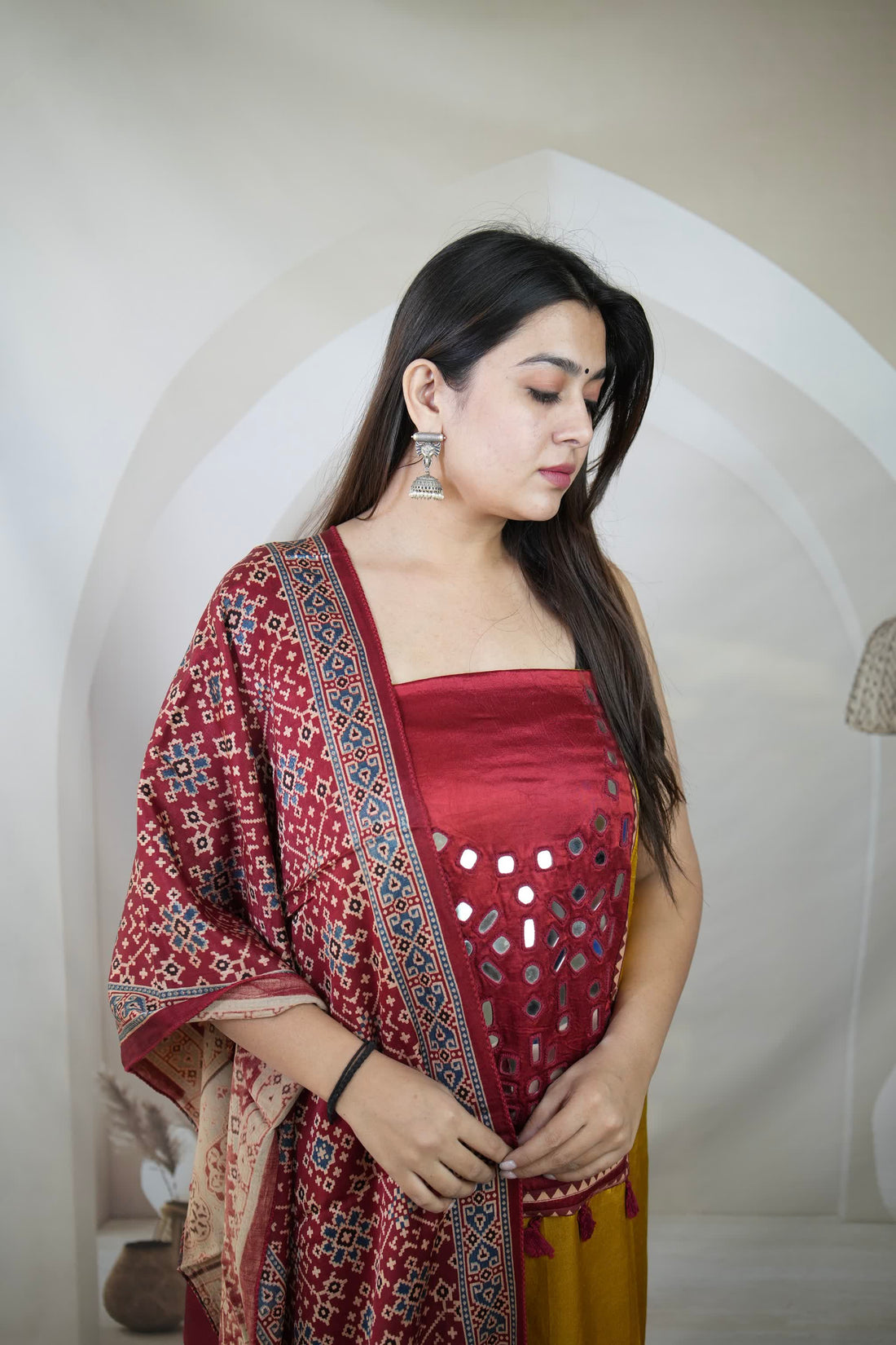 Mustard Mashroo Mirror Yock Suit Material