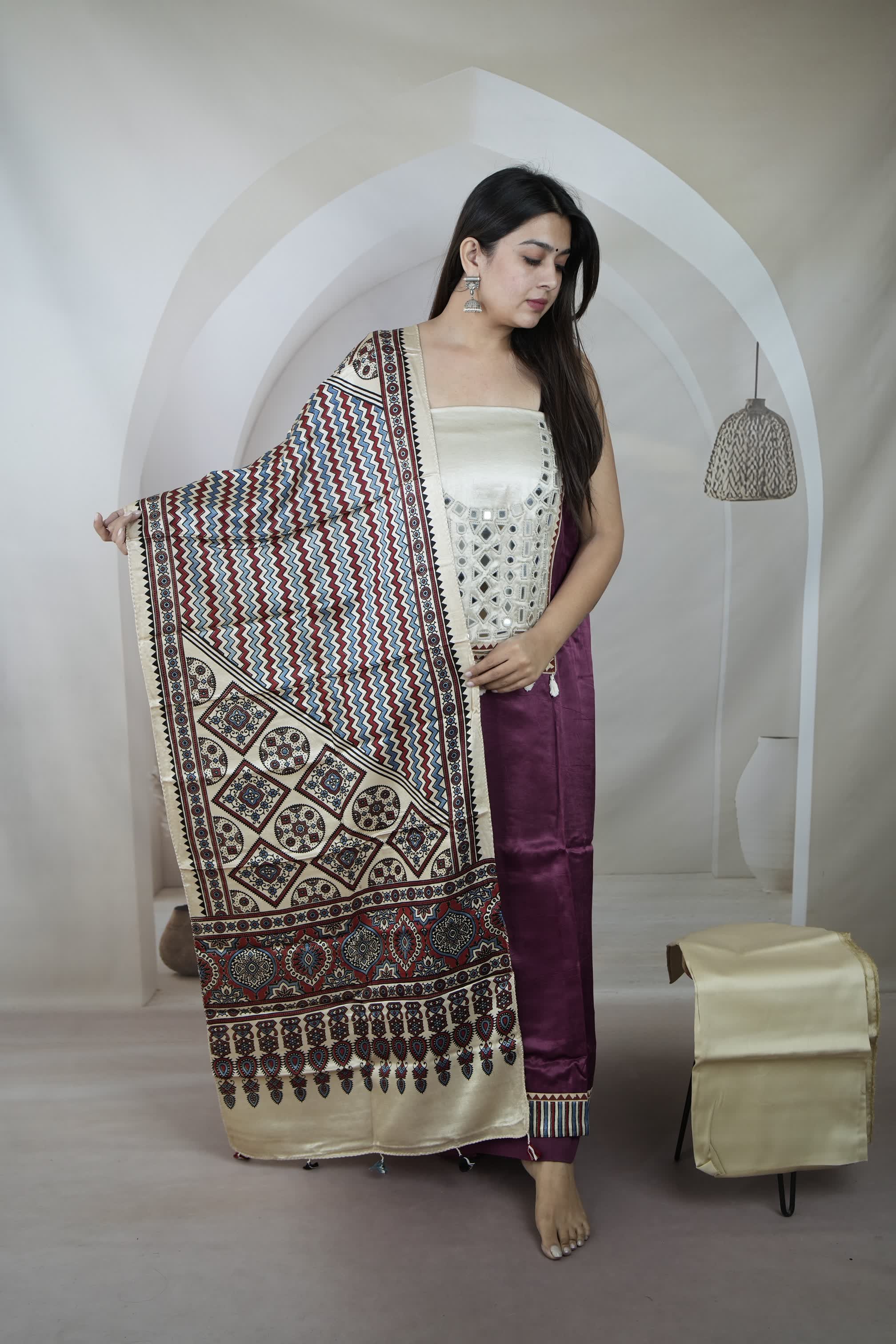 Magenta Mashroo Mirror Yock Suit Material