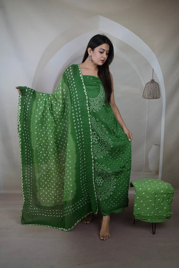 Green Chakor Bandhani Suit Material