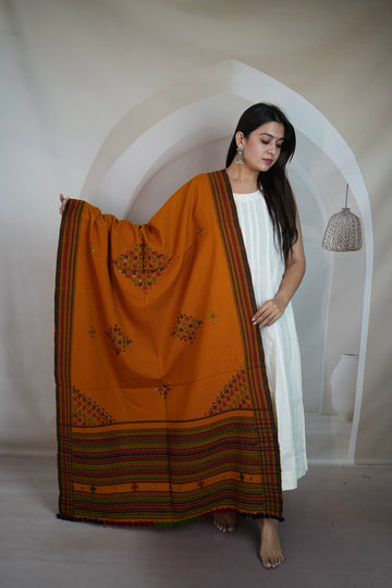 Mustard Corner Buti Handwoven Woolen Shawl