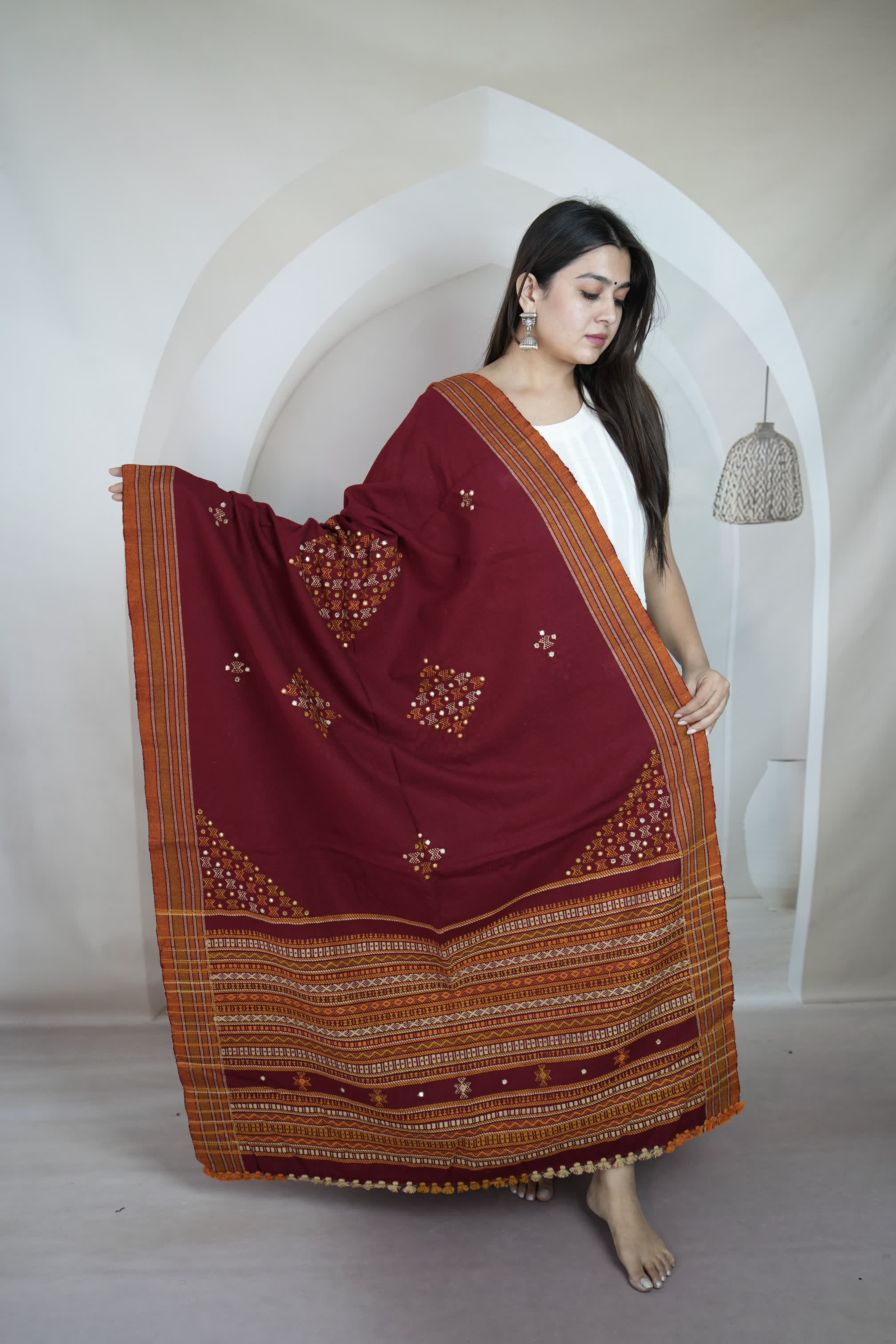 Maroon Corner Buti Handwoven Woolen Shawl