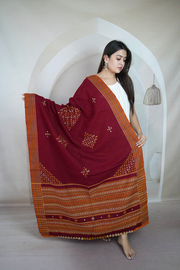 Maroon Corner Buti Handwoven Woolen Shawl