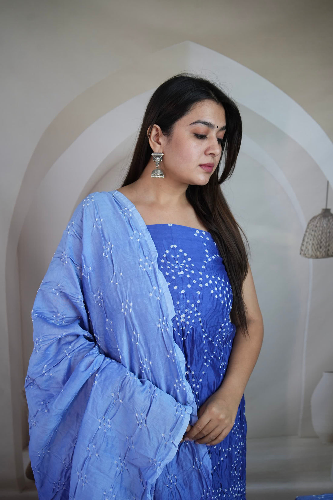 Blue Rai Bandhej Chanderi Silk Premium Suit Material