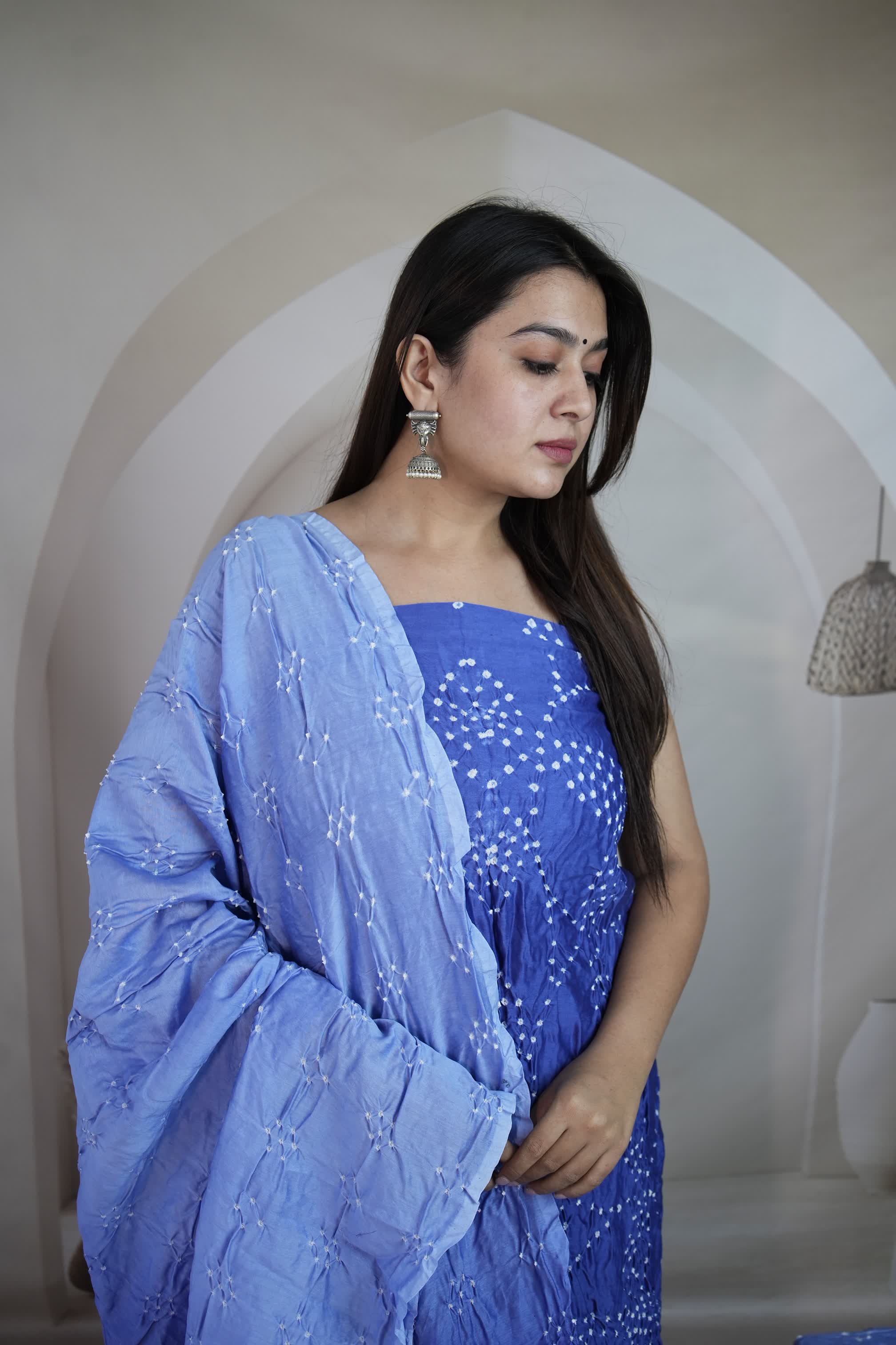 Blue Rai Bandhej Chanderi Silk Premium Suit Material