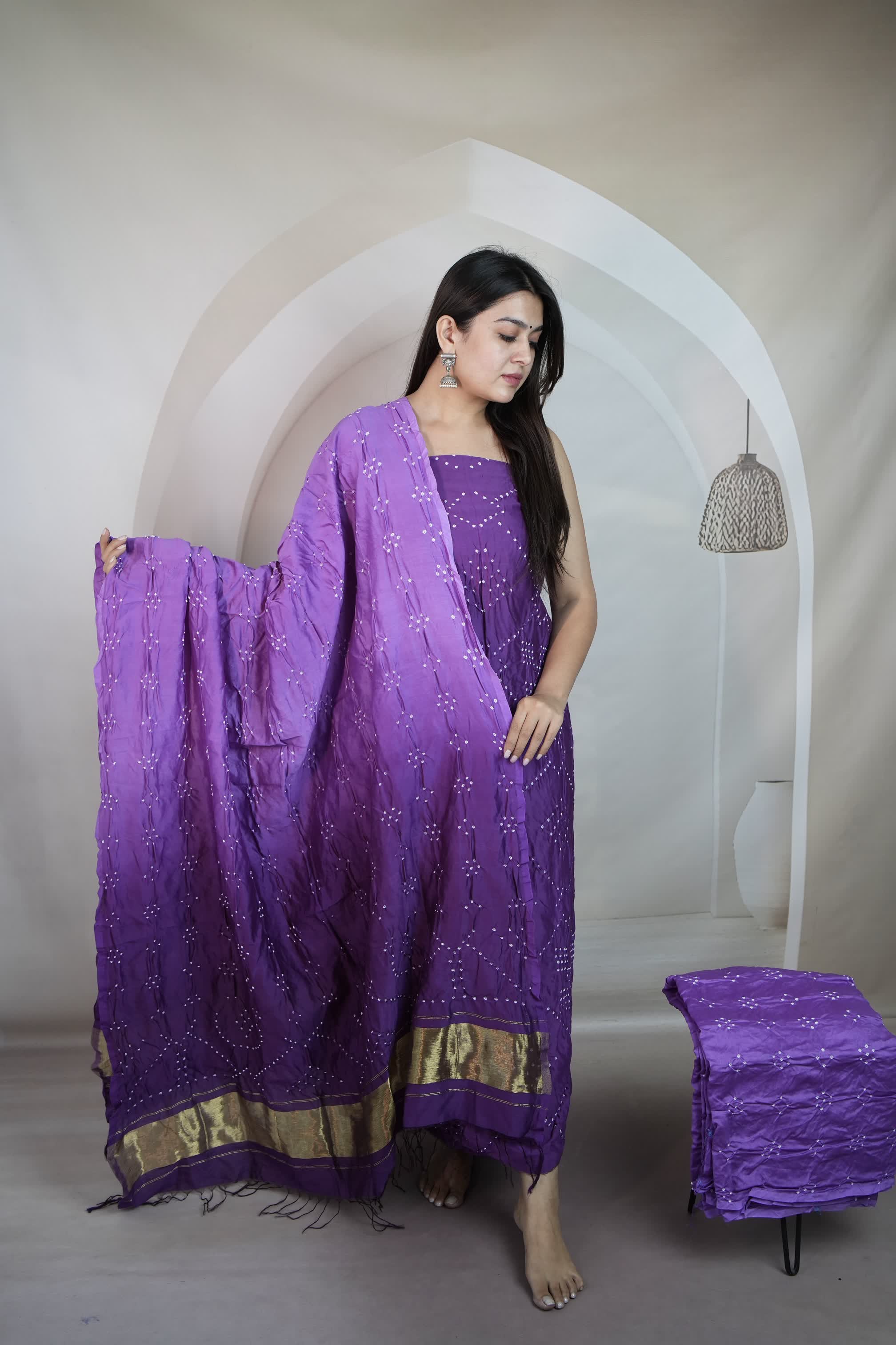 Purple Bandhej Chanderi Silk Premium Suit Material