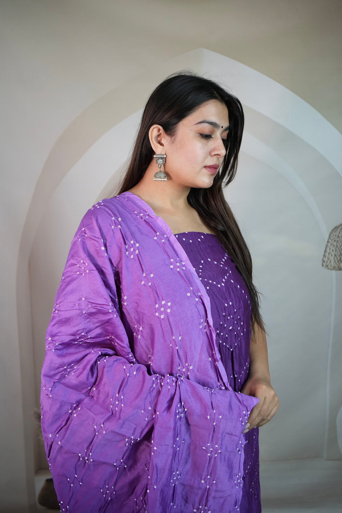 Purple Bandhej Chanderi Silk Premium Suit Material