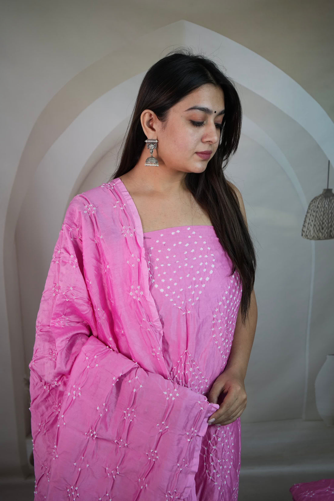 Pink Rai Bandhej Chanderi Silk Premium Suit Material