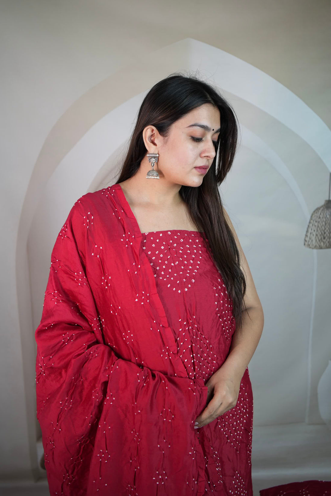 Strawberry Rai Bandhej Chanderi Silk Premium Suit Material