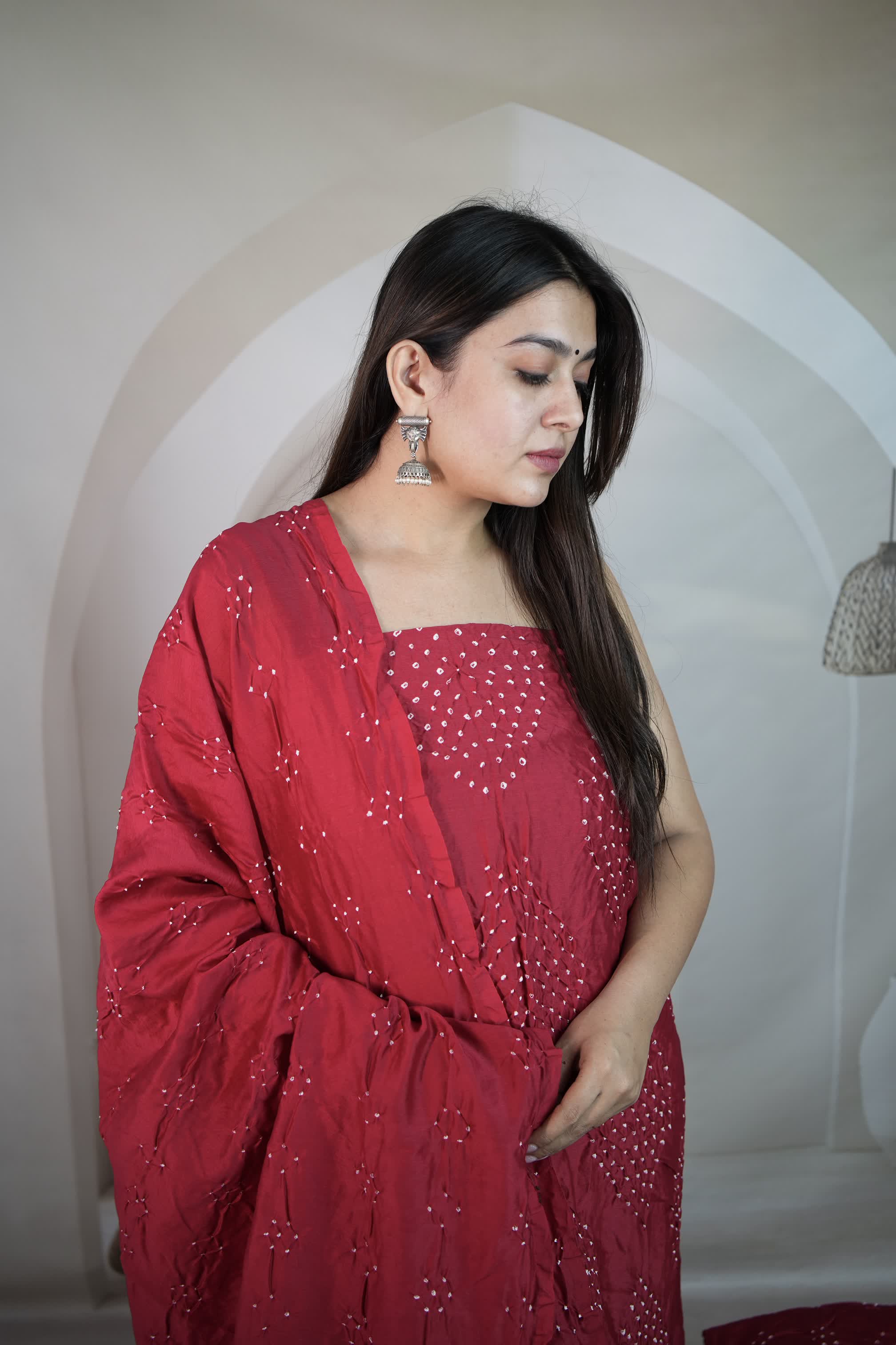 Strawberry Rai Bandhej Chanderi Silk Premium Suit Material