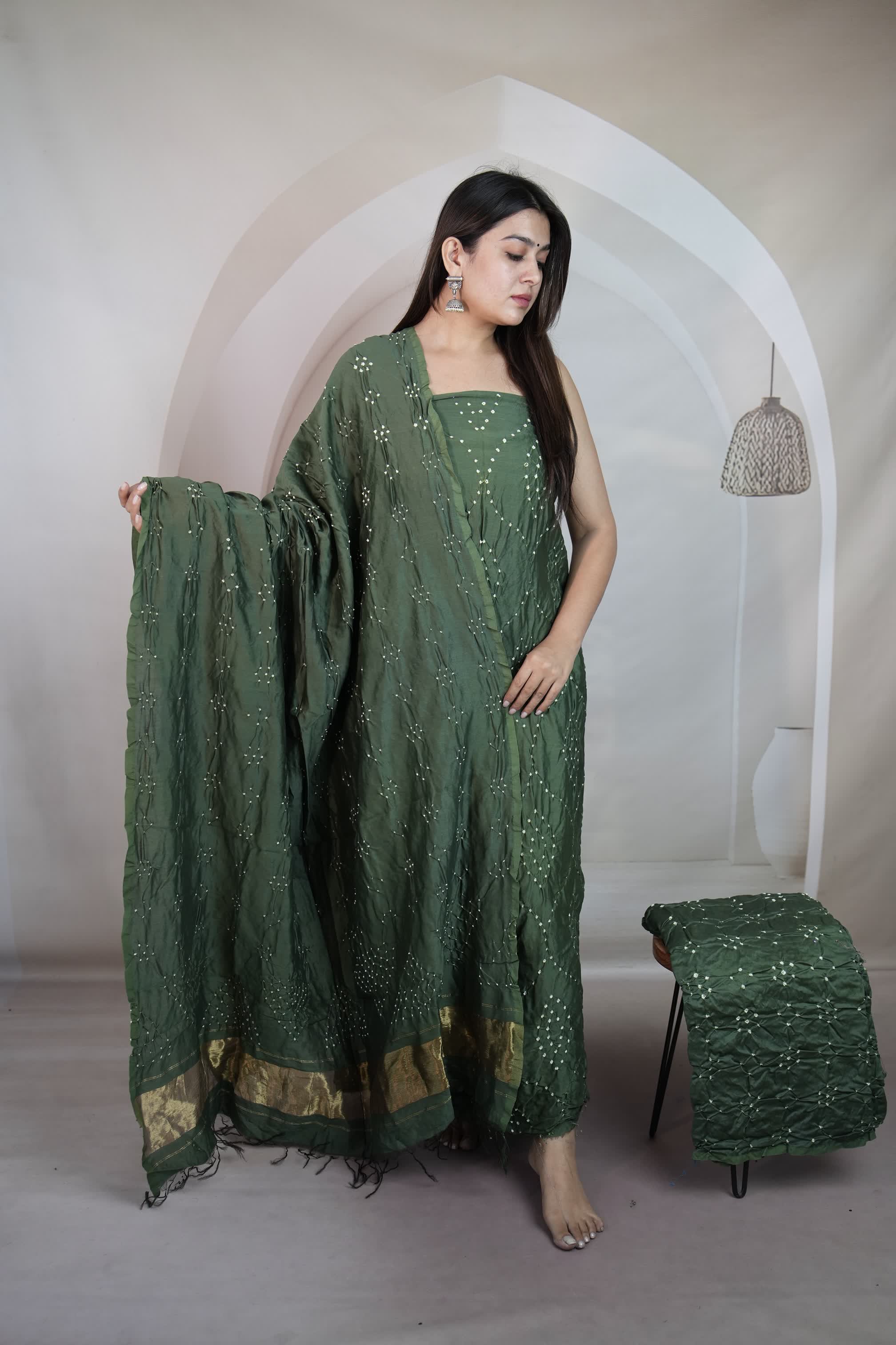 Green Rai Bandhej Chanderi Silk Premium Suit Material