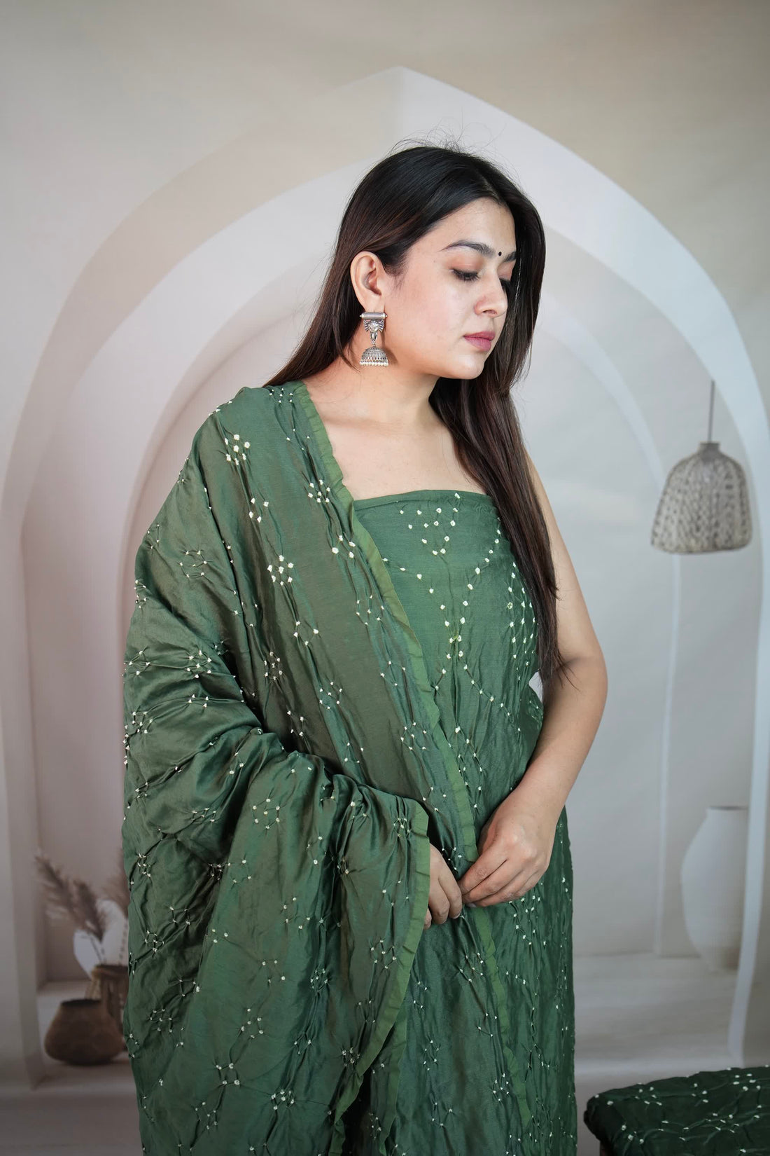 Green Rai Bandhej Chanderi Silk Premium Suit Material