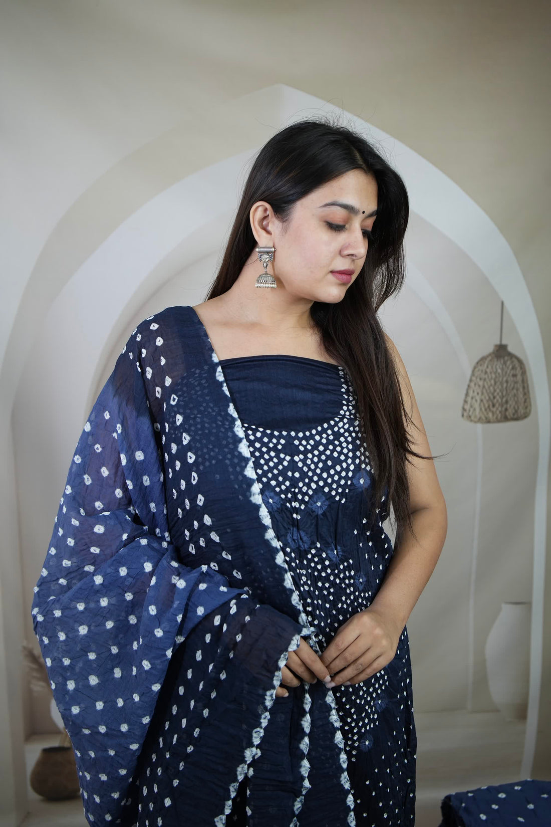 Teal Blue Chakor Bandhani Suit Material